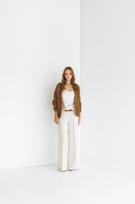 Camel mohair cardigan, brown chunky knit alpaca wool blend sweater, oversized fuzzy taupe cardigan, fluffy thick knitted caramel cardigan