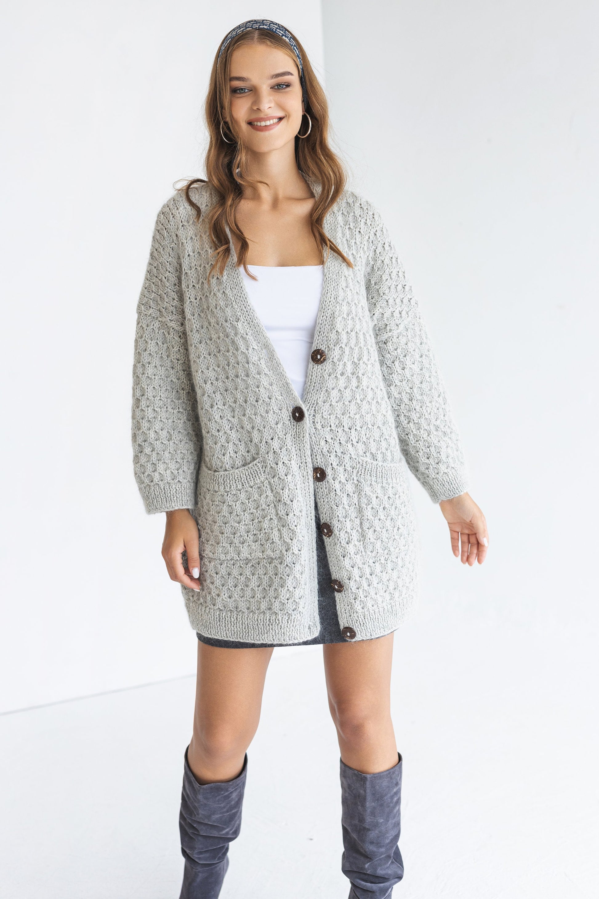 Light gray mohair cardigan with pockets