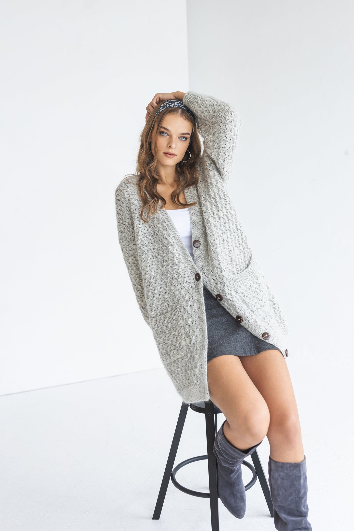 Light gray mohair cardigan with pockets