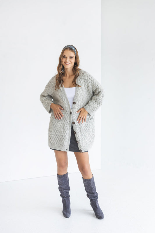 Light gray mohair cardigan with pockets
