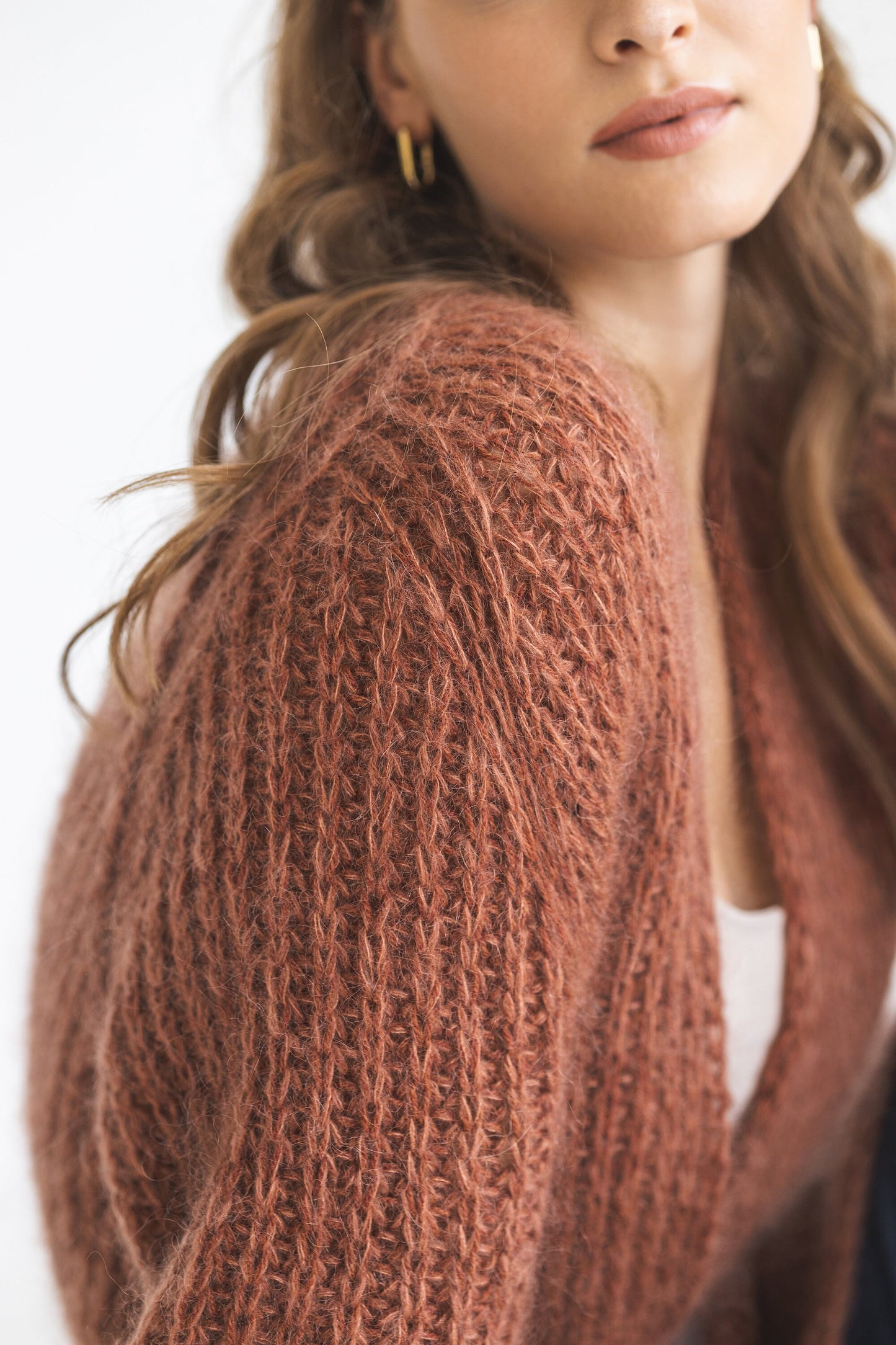 Long rust mohair cardigan