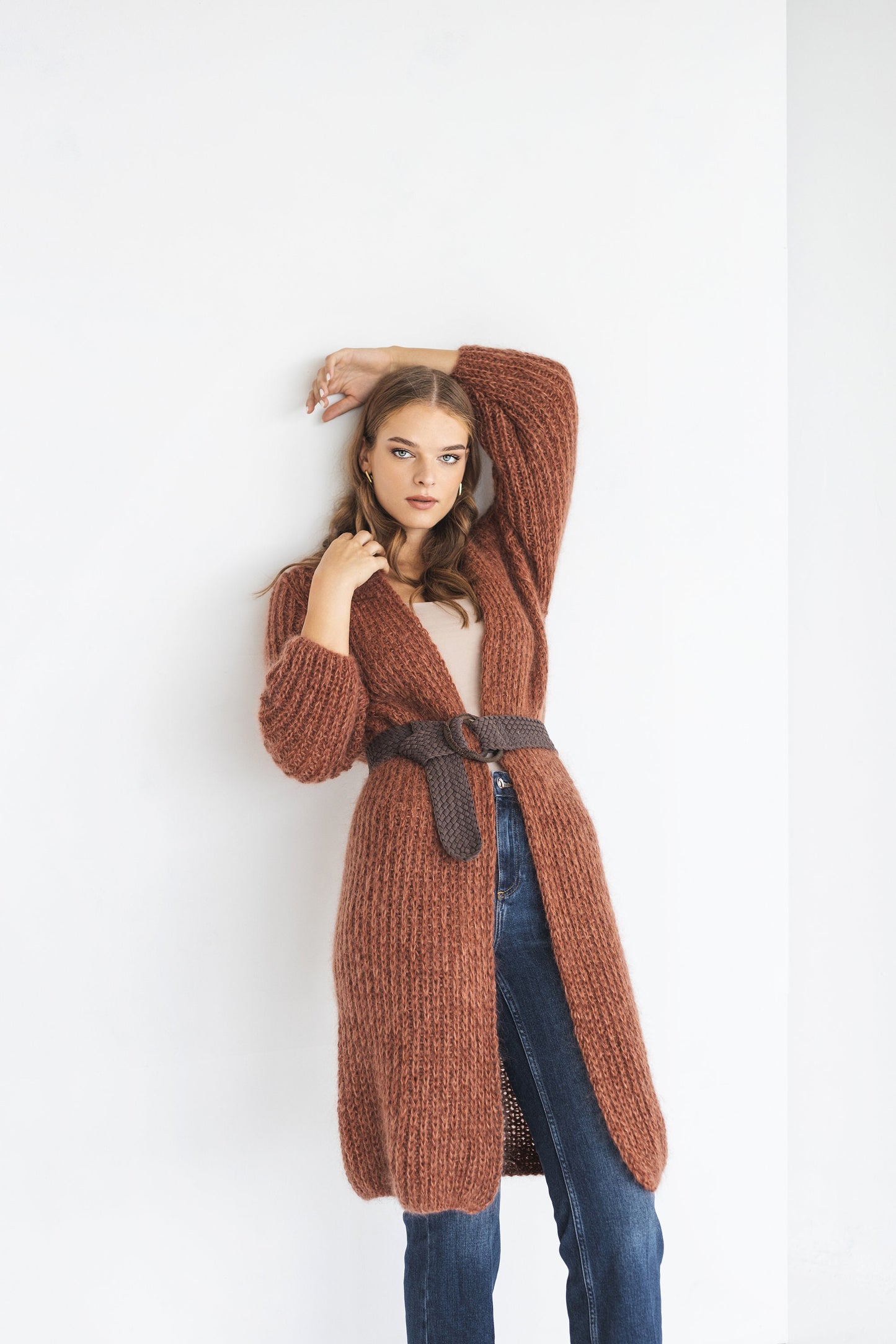 Long rust mohair cardigan