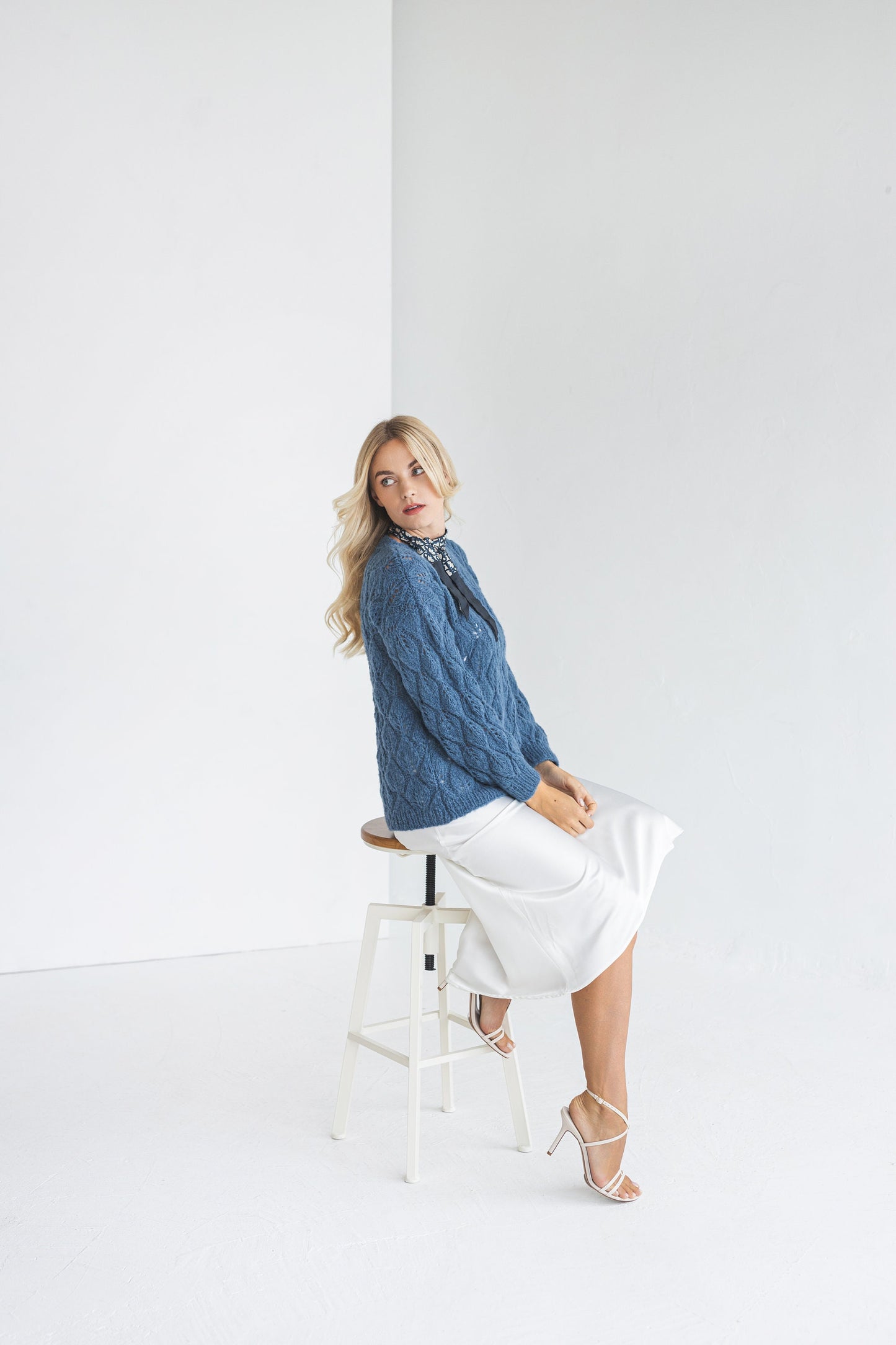 Blue see through alpaca sweater, cable knit minimalist women pullover, lightweight soft wool jumper, hand knitted boho pull, gift for woman