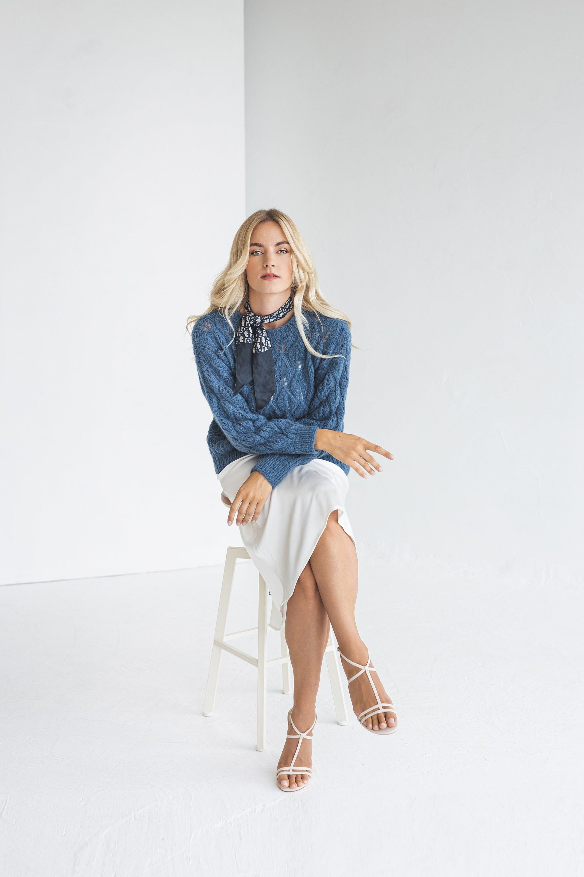 Blue see through alpaca sweater, cable knit minimalist women pullover, lightweight soft wool jumper, hand knitted boho pull, gift for woman