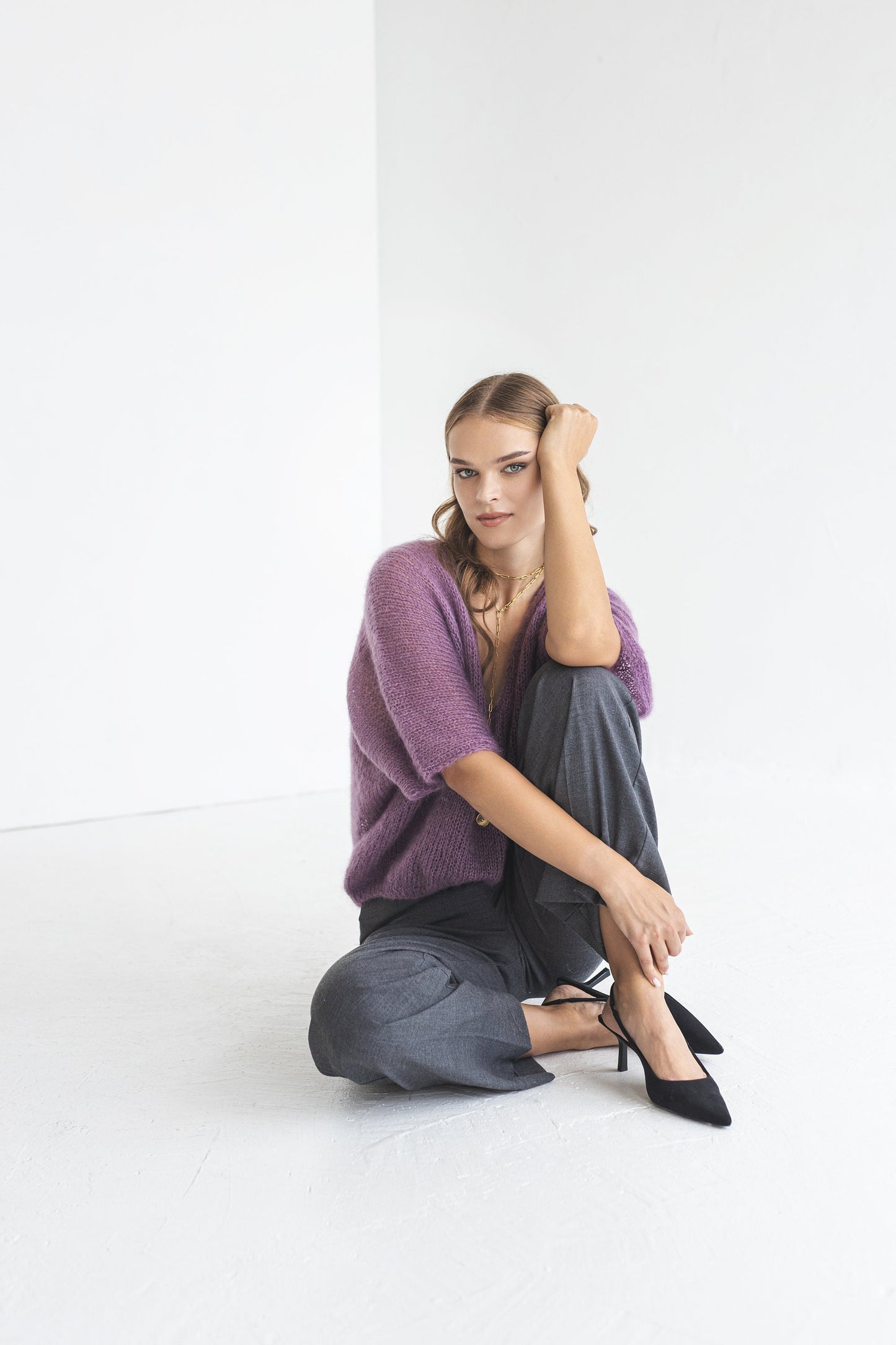 Purple mohair knit blouse pullover