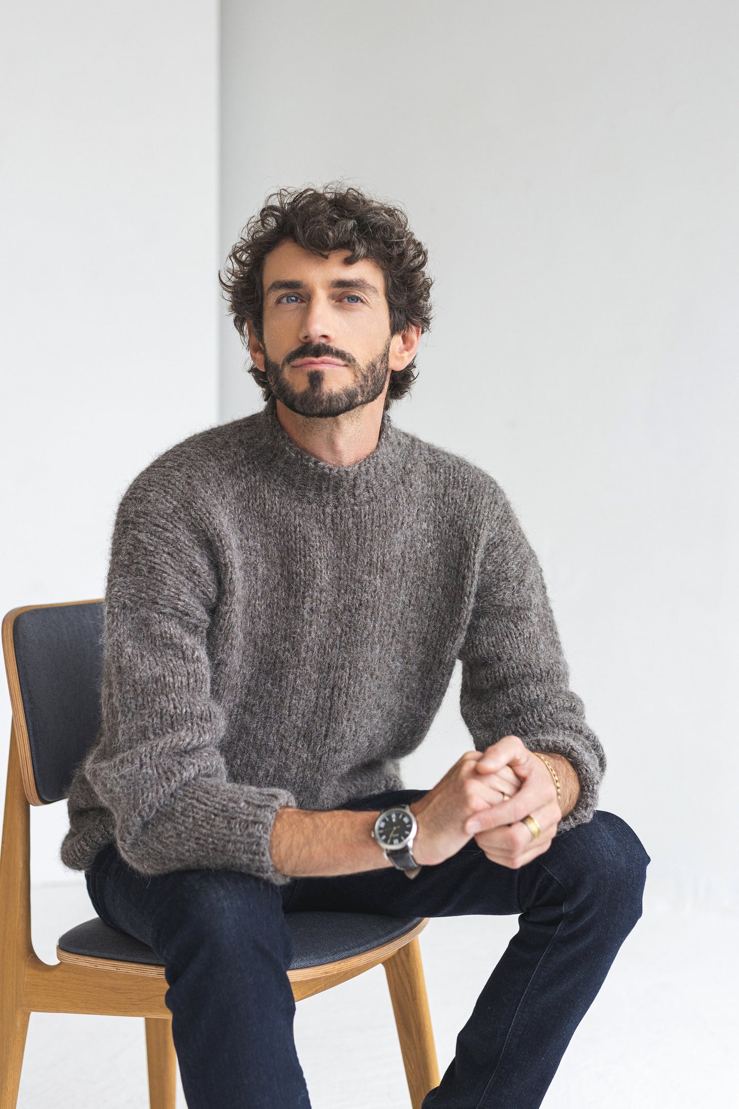 Men&#39;s knitted gray alpaca wool sweater, grey cable knit jumper for man, minimalist men pullover, gift for him, hand made thick winter pull