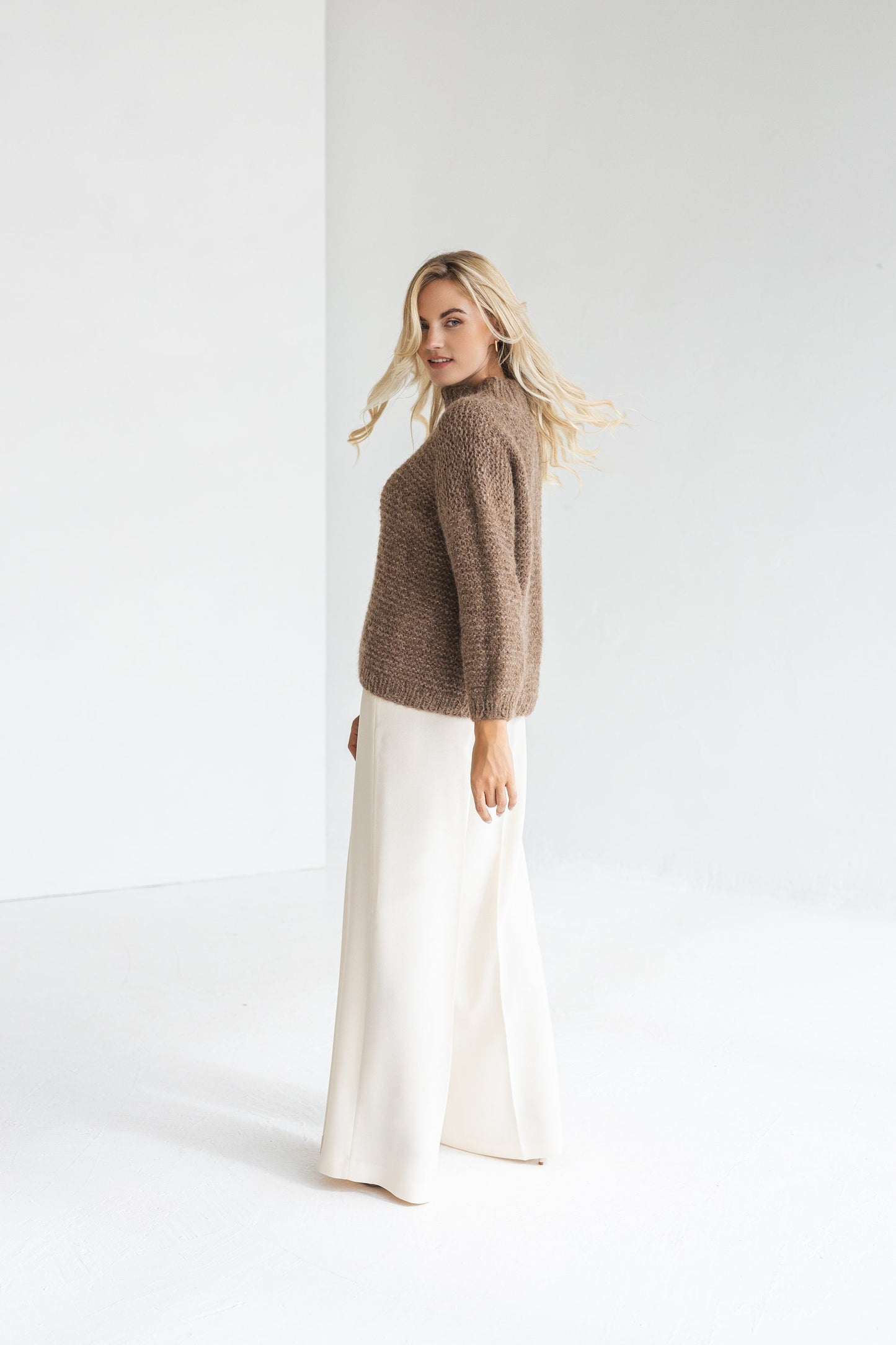 Camel brown cable knit alpaca wool sweater, pastel beige chunky knitted thick pullover, taupe oversized jumper, nude handmade, gift for her