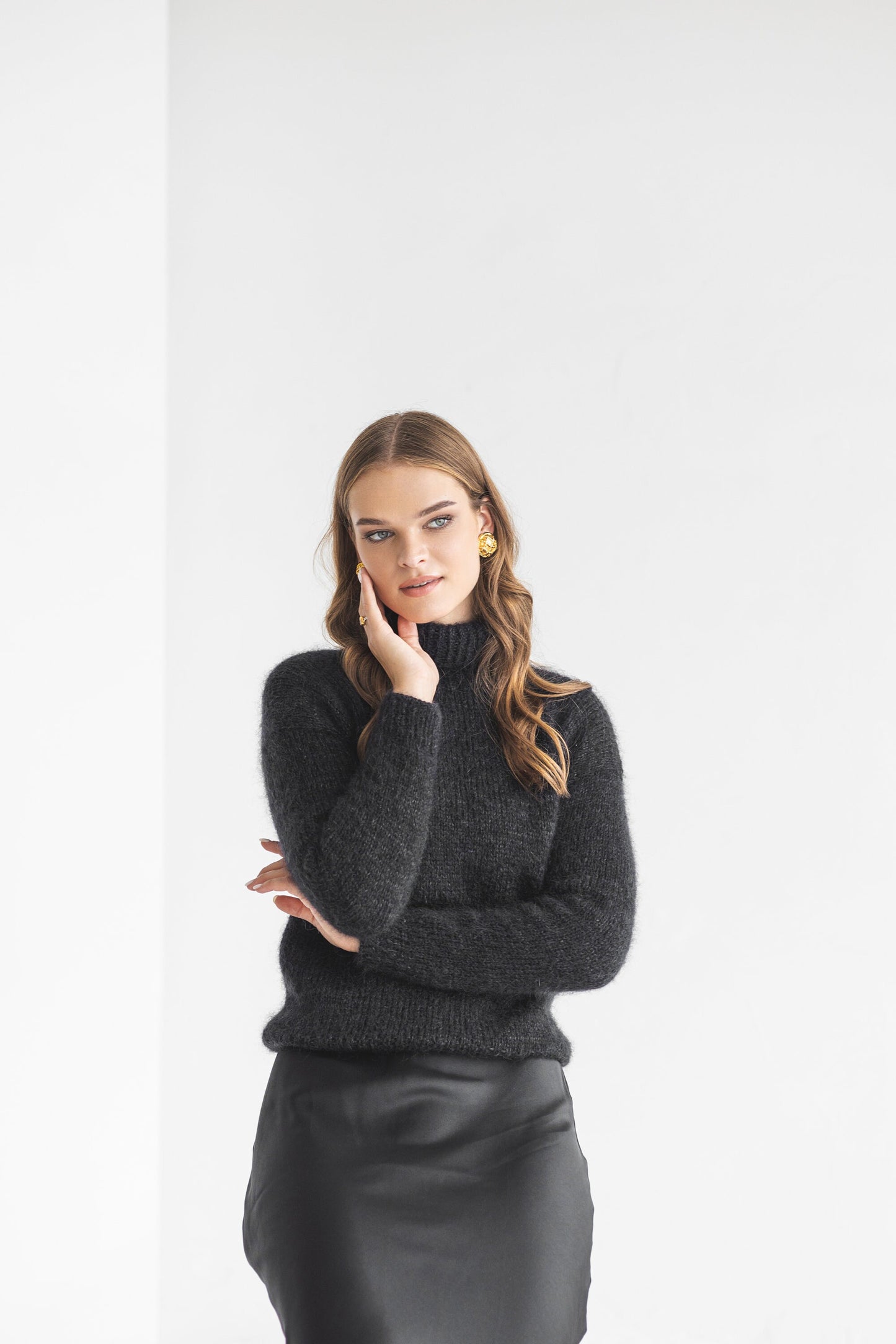 Black mohair turtleneck sweater jumper