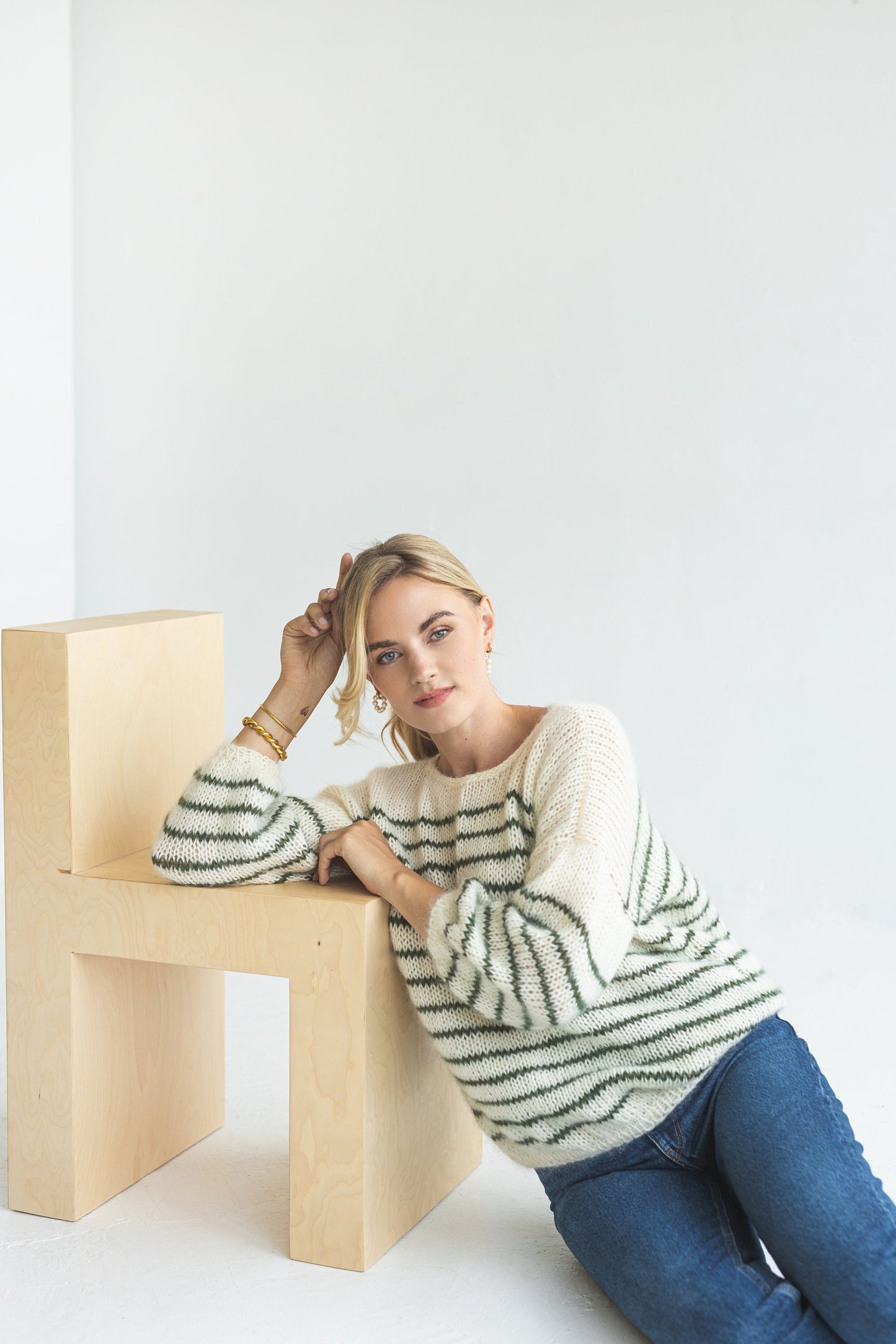 Green striped mohair jumper