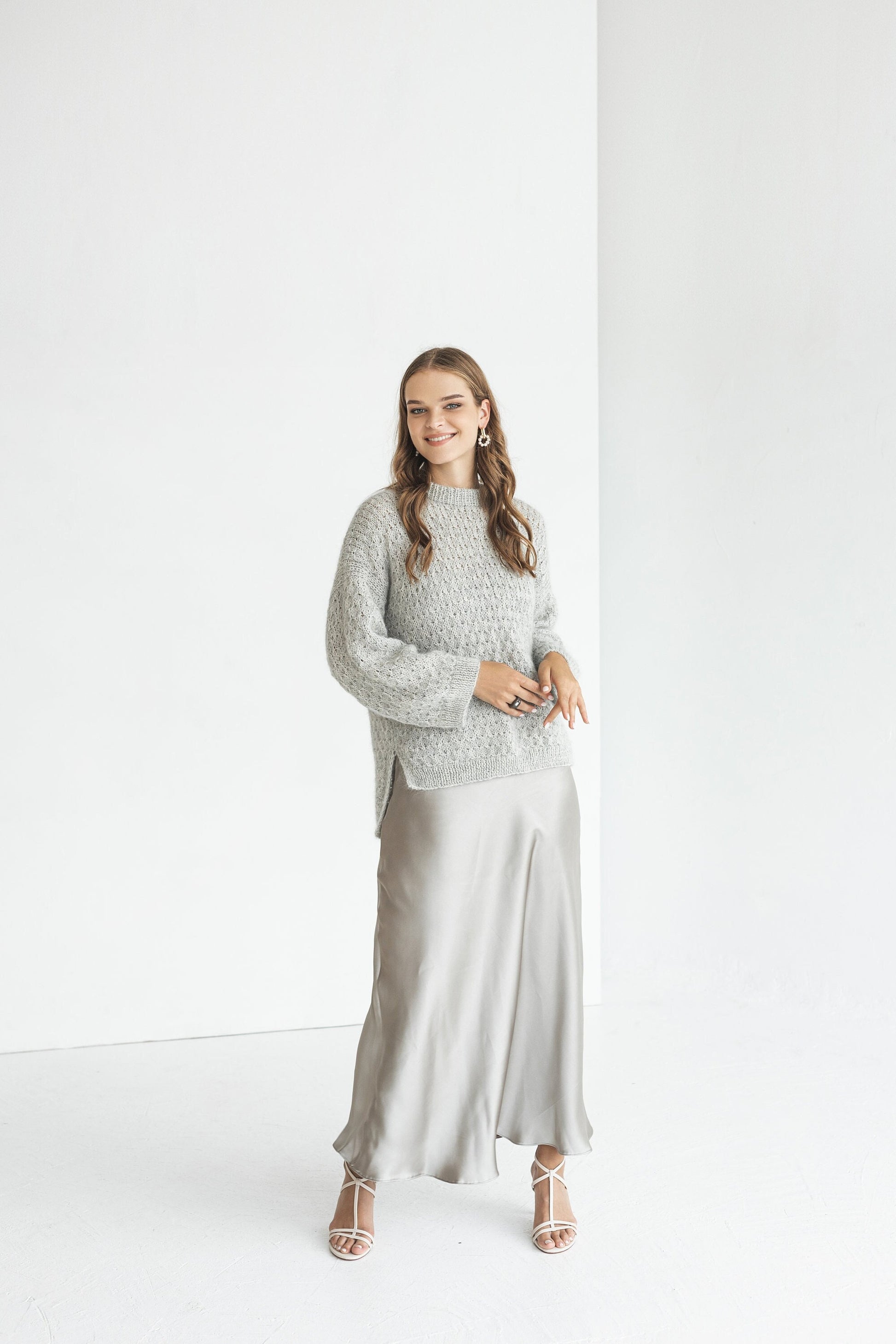 Gray alpaca and mohair pullover