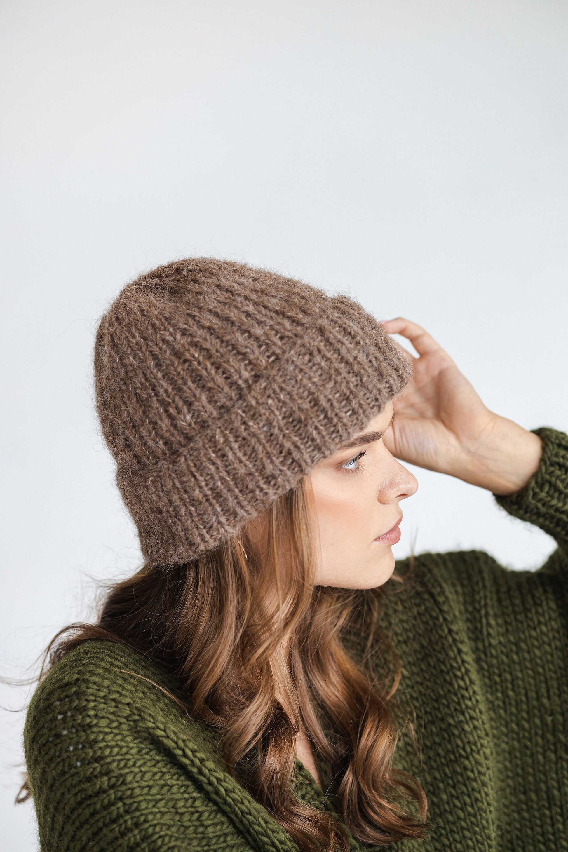 Brown ribbed alpaca beanie, beige women knitted hat, camel winter cable knit beanie, fisherman wool cap, gift for women, unisex skull beanie