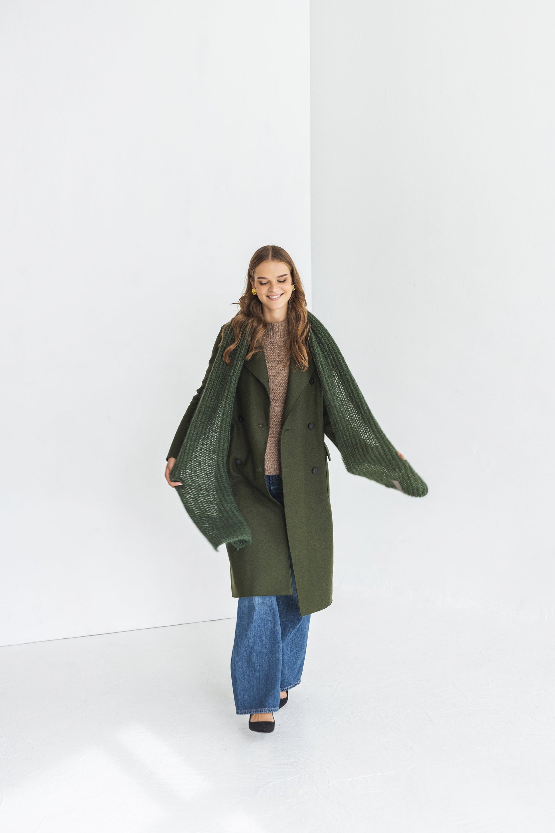 Green knit mohair scarf