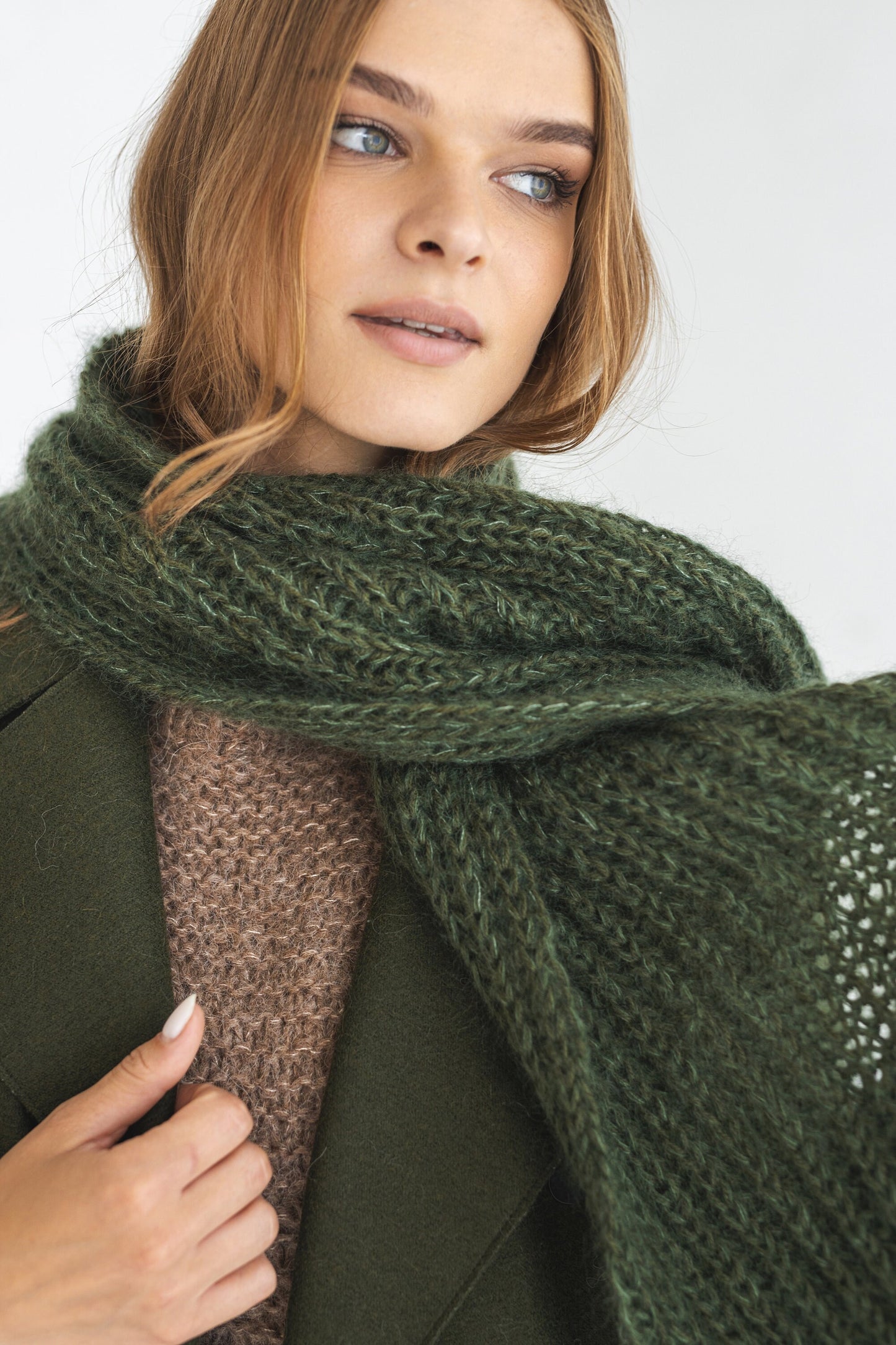 Green knit mohair scarf