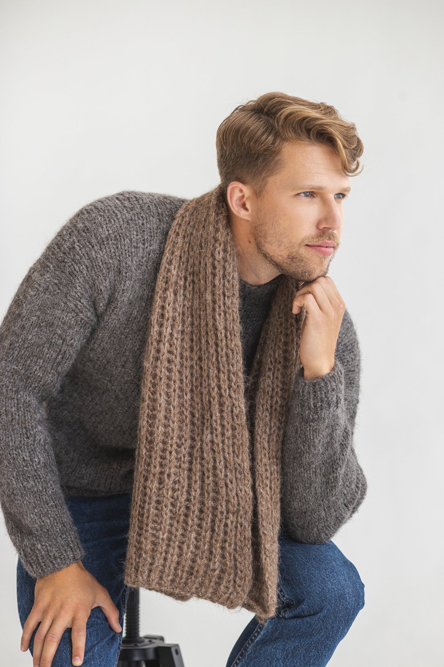 Brown knitted alpaca scarf