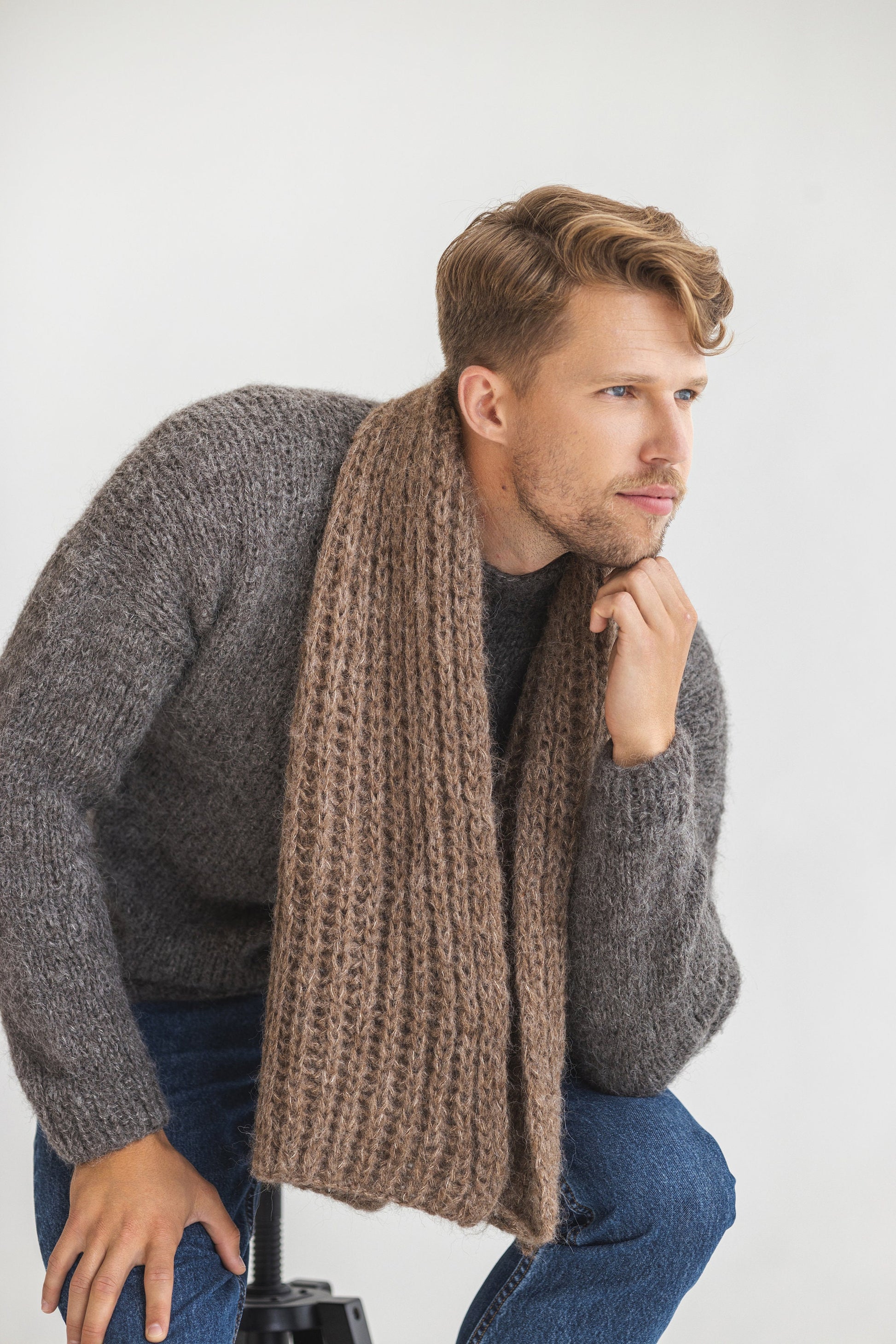 Brown knitted alpaca scarf