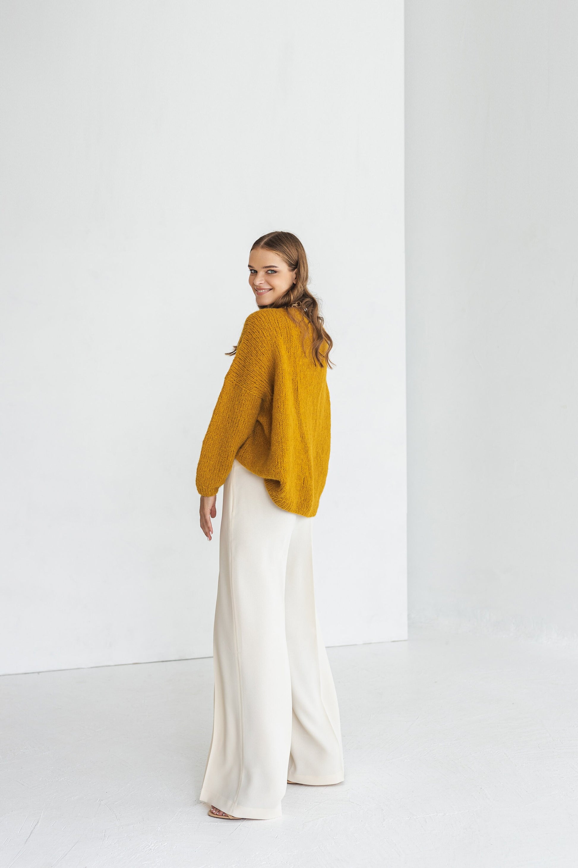 Yellow Alpaca Wool Cardigan With Buttons, Cable Knit Lightweight Sweater, Slightly Oversized Minimalist Classy Women Gilet, Wedding Jacket