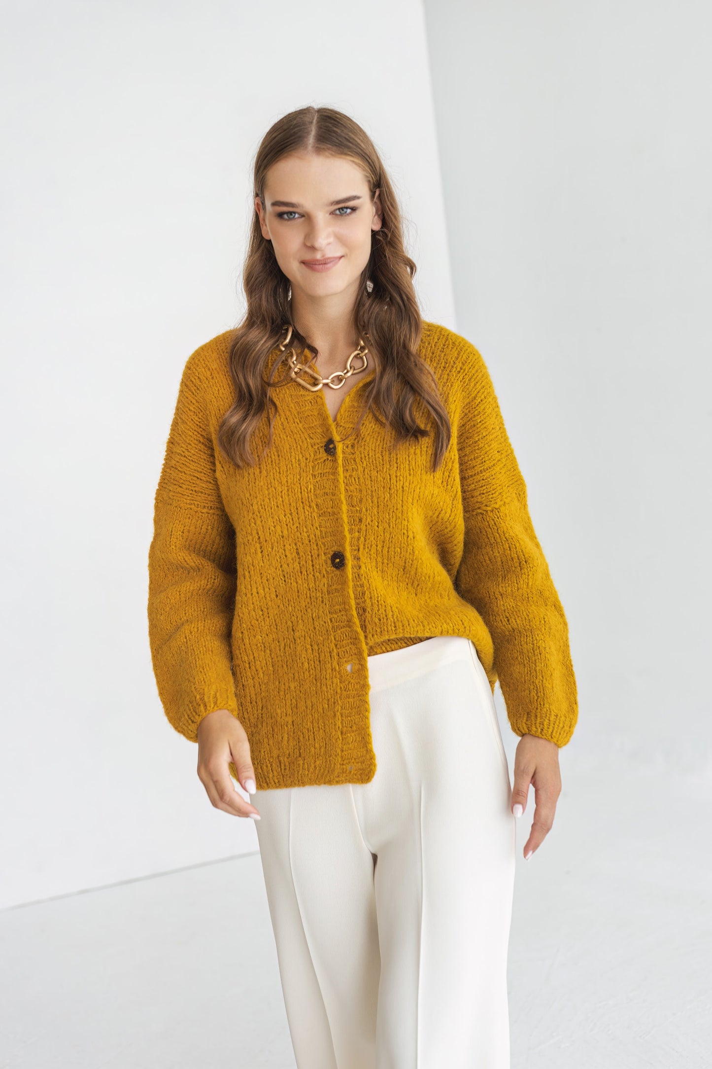 Mustard Yellow Alpaca Wool Cardigan With Buttons, Curry Cable Knit Lightweight Sweater, Slightly Oversized Minimalist Classy Women Gilet