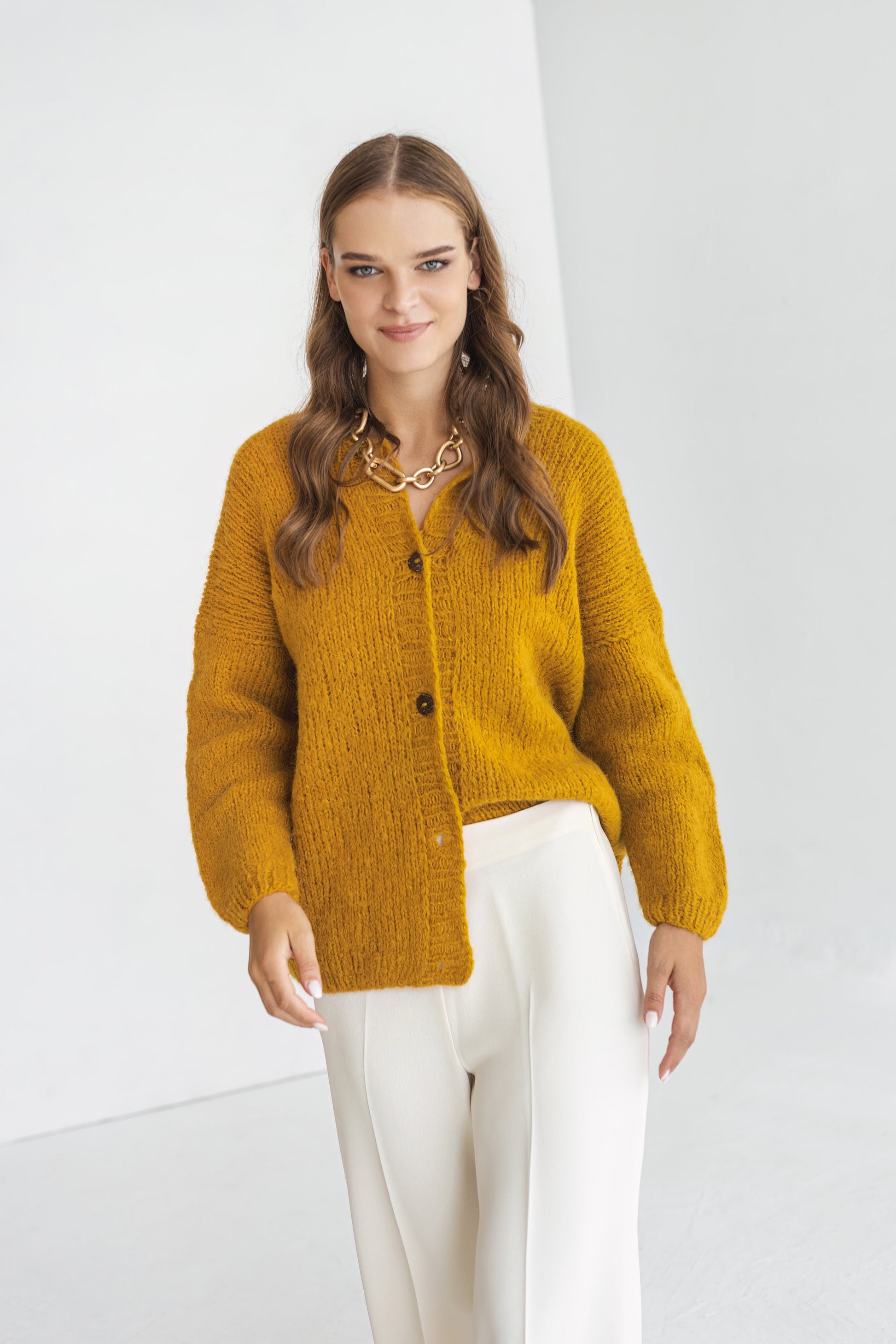 Mustard Yellow Alpaca Wool Cardigan With Buttons, Curry Cable Knit Lightweight Sweater, Slightly Oversized Minimalist Classy Women Gilet
