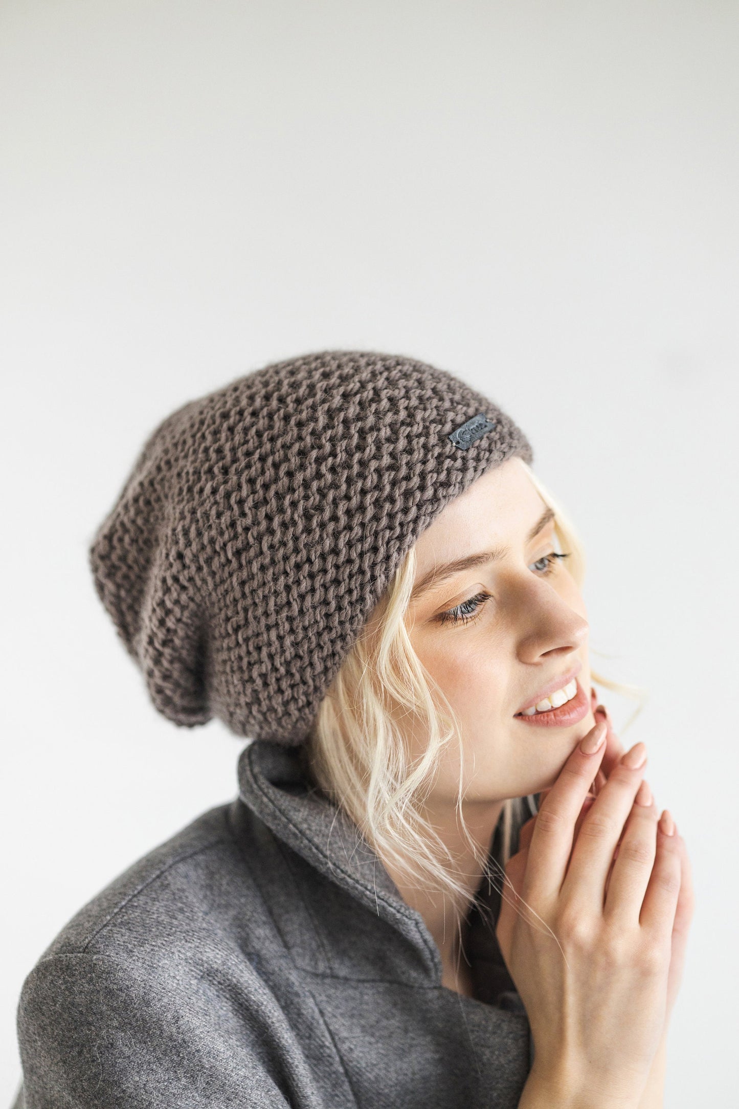 Brown taupe cable knit alpaca wool slouchy beanie, mocha women&#39;s handmade super chunky knitted winter hat, handcrafted cap for woman, gift