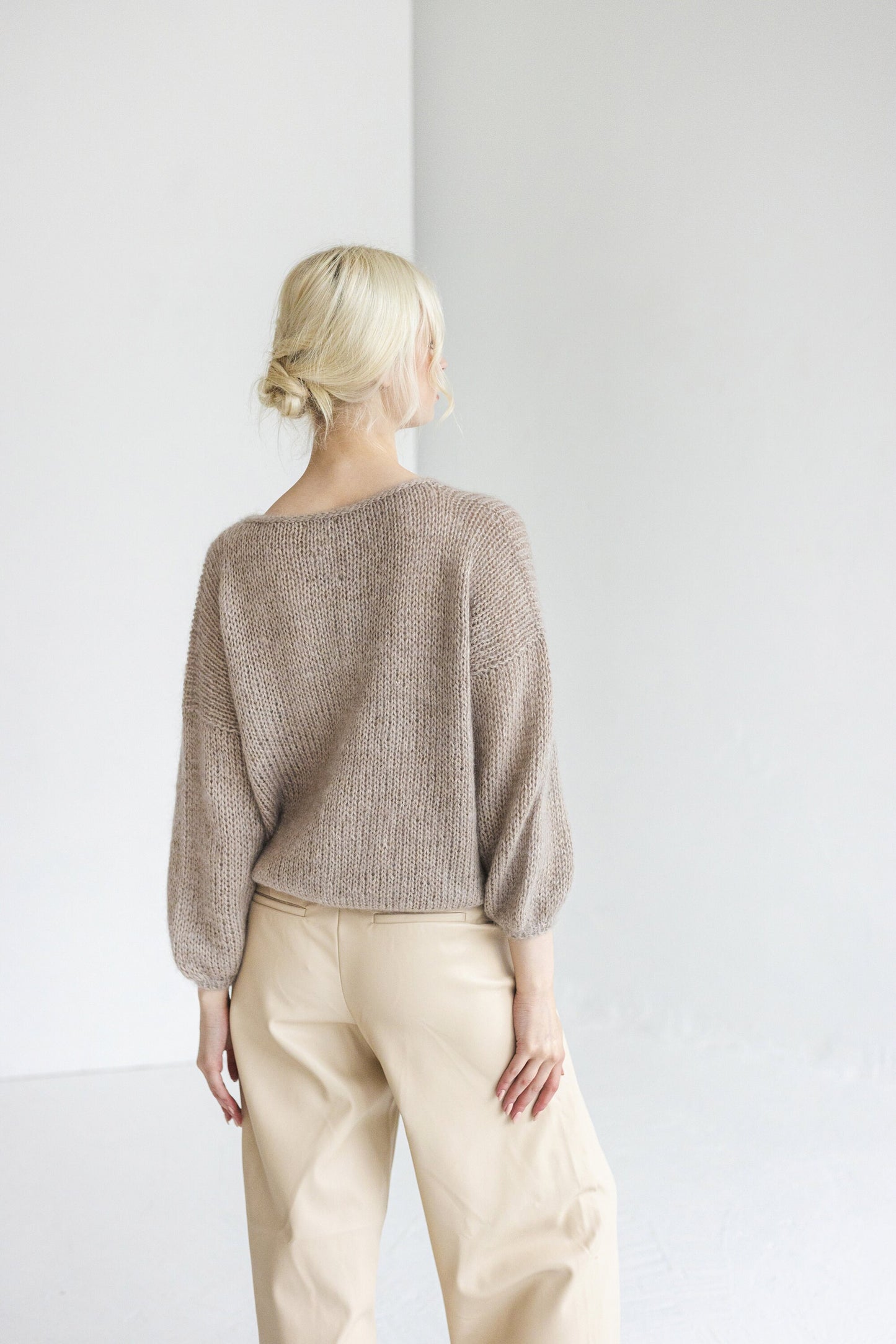 Beige mohair knitted thick sweater, camel alpaca wool blend jumper, taupe fuzzy cable knit pullover, creamy fluffy slightly oversized pull