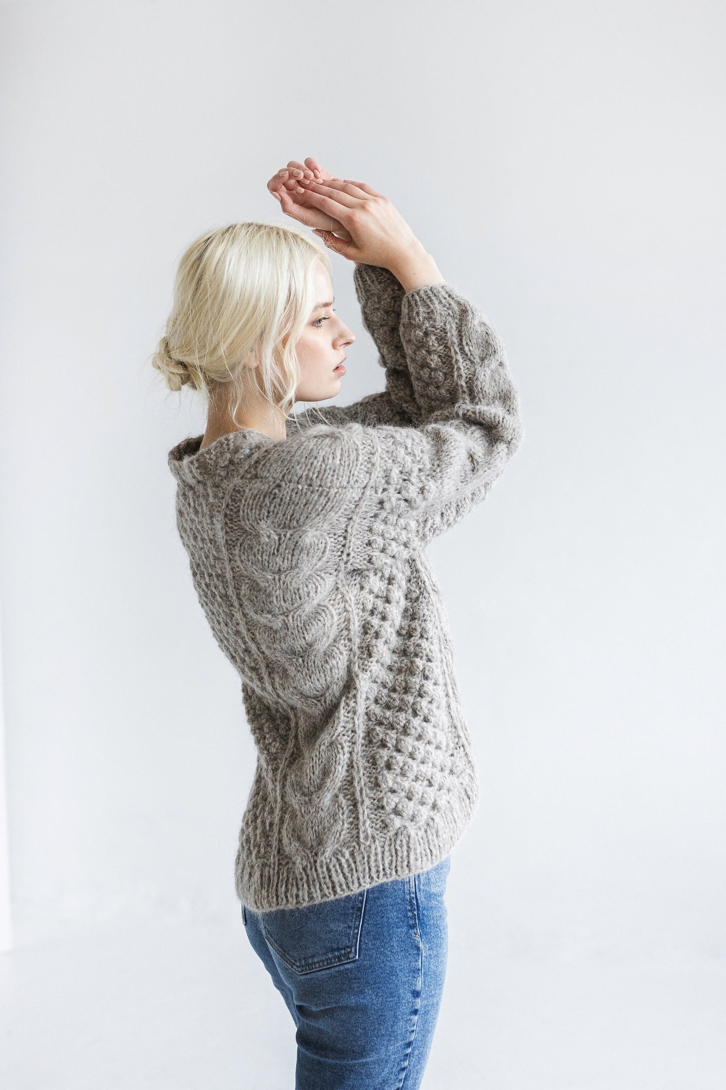 Gray Alpaca Wool Cardigan, Grey Cable Knit Lightweight Sweater, Slightly Oversized Minimalist Classy Women Gilet, Wedding Knitted Jacket
