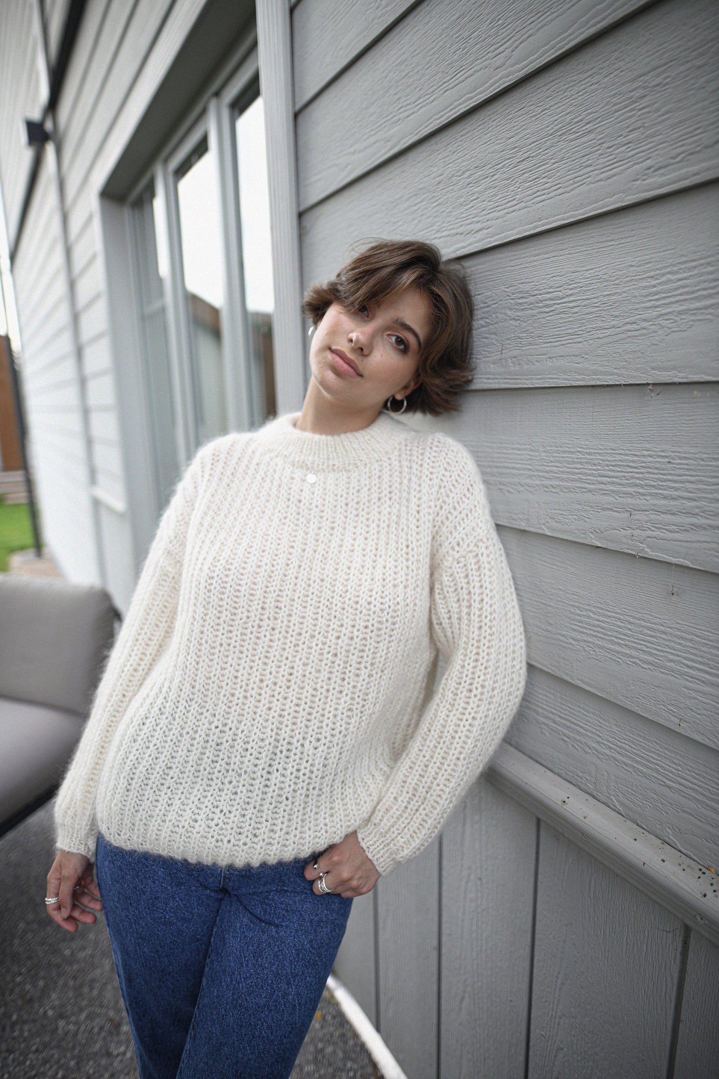 White oversized cable knit mohair sweater, ivory fuzzy chunky knitted alpaca wool blend jumper, fluffy fisherman ribbed handmade pullover
