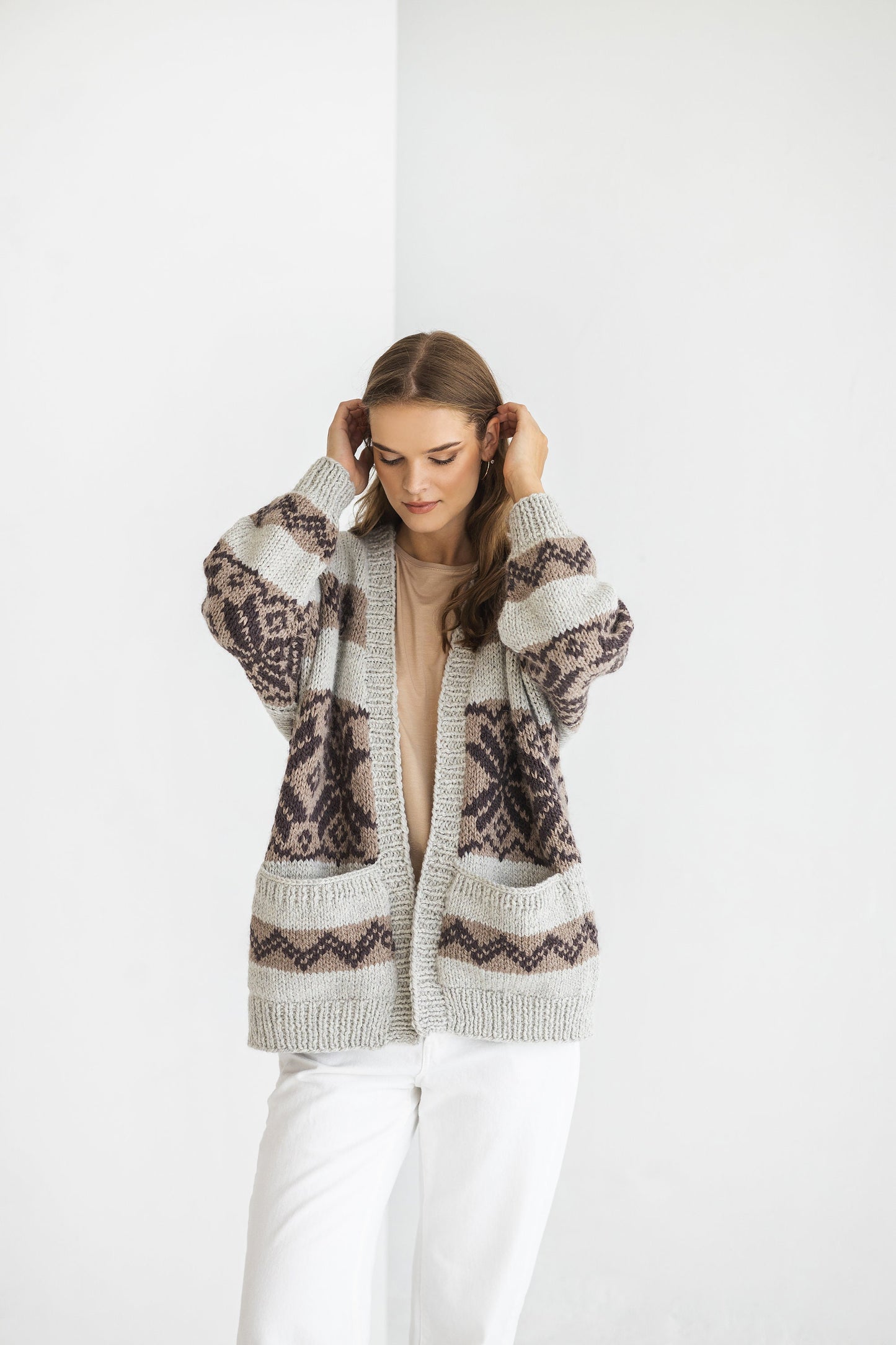 Norwegian Oversized Alpaca Cardigan With Pockets, Nordic Super Chunky Cable Knit Cardigan, Icelandic Women Sweater, Fair Isle, Scandinavian