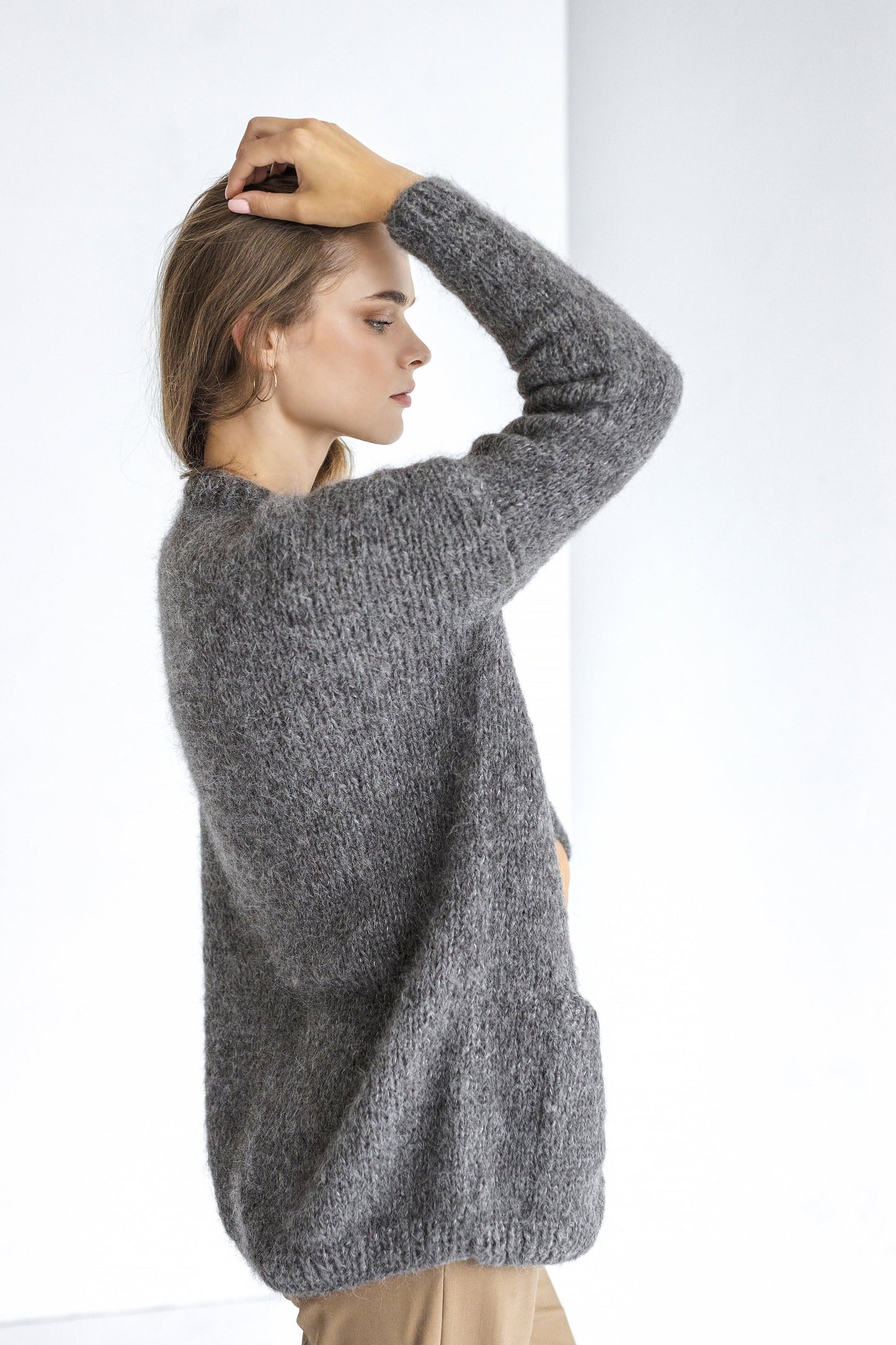 Gray Alpaca Cardigan With Pockets And Buttons, Grey Thick Cable Knit Buttoned Cardigan, Chunky Knit, Alpaca Wool V Neck Sweater Strickjacke