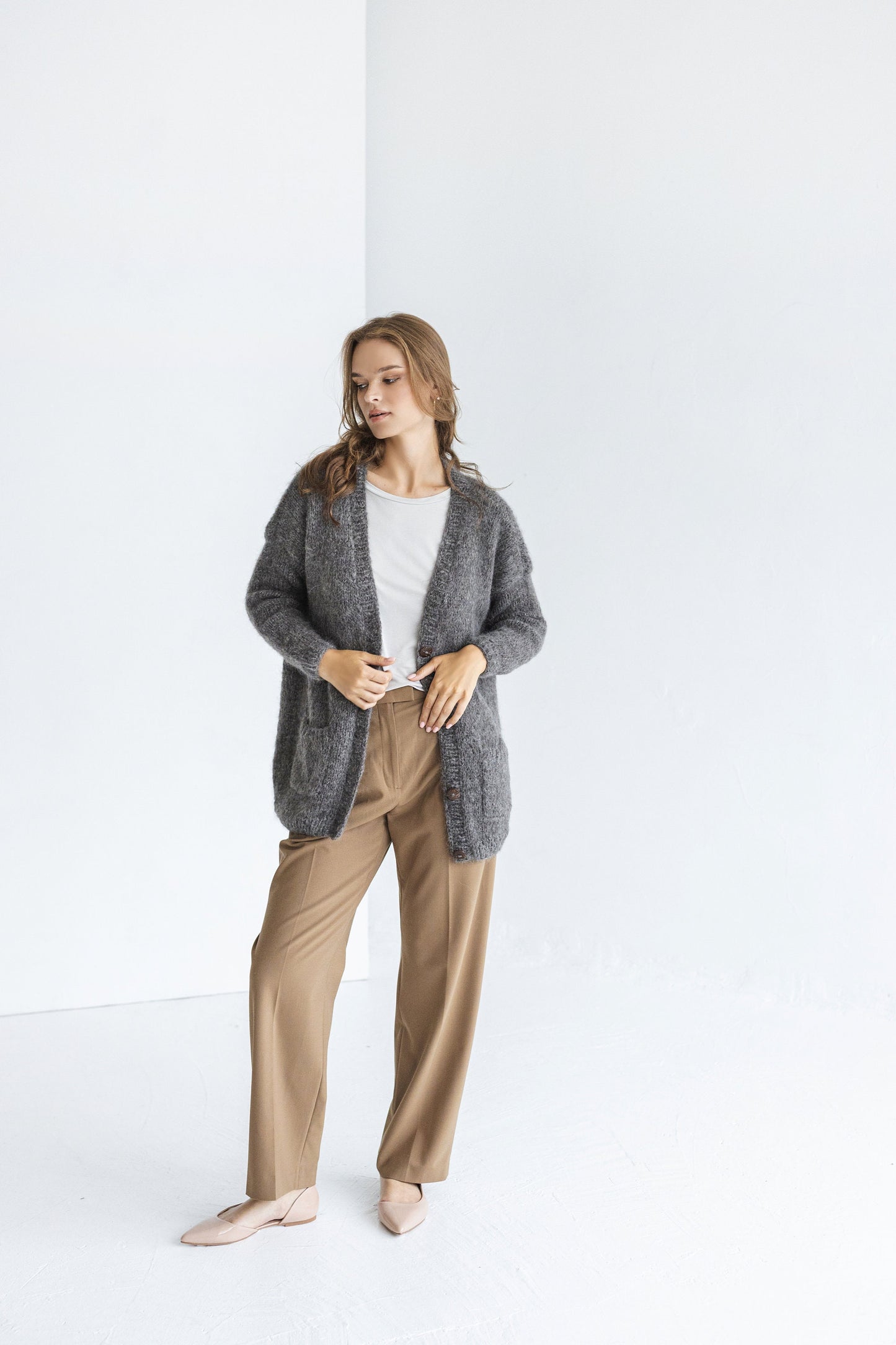 Gray Alpaca Cardigan With Pockets And Buttons, Grey Thick Cable Knit Buttoned Cardigan, Chunky Knit, Alpaca Wool V Neck Sweater Strickjacke