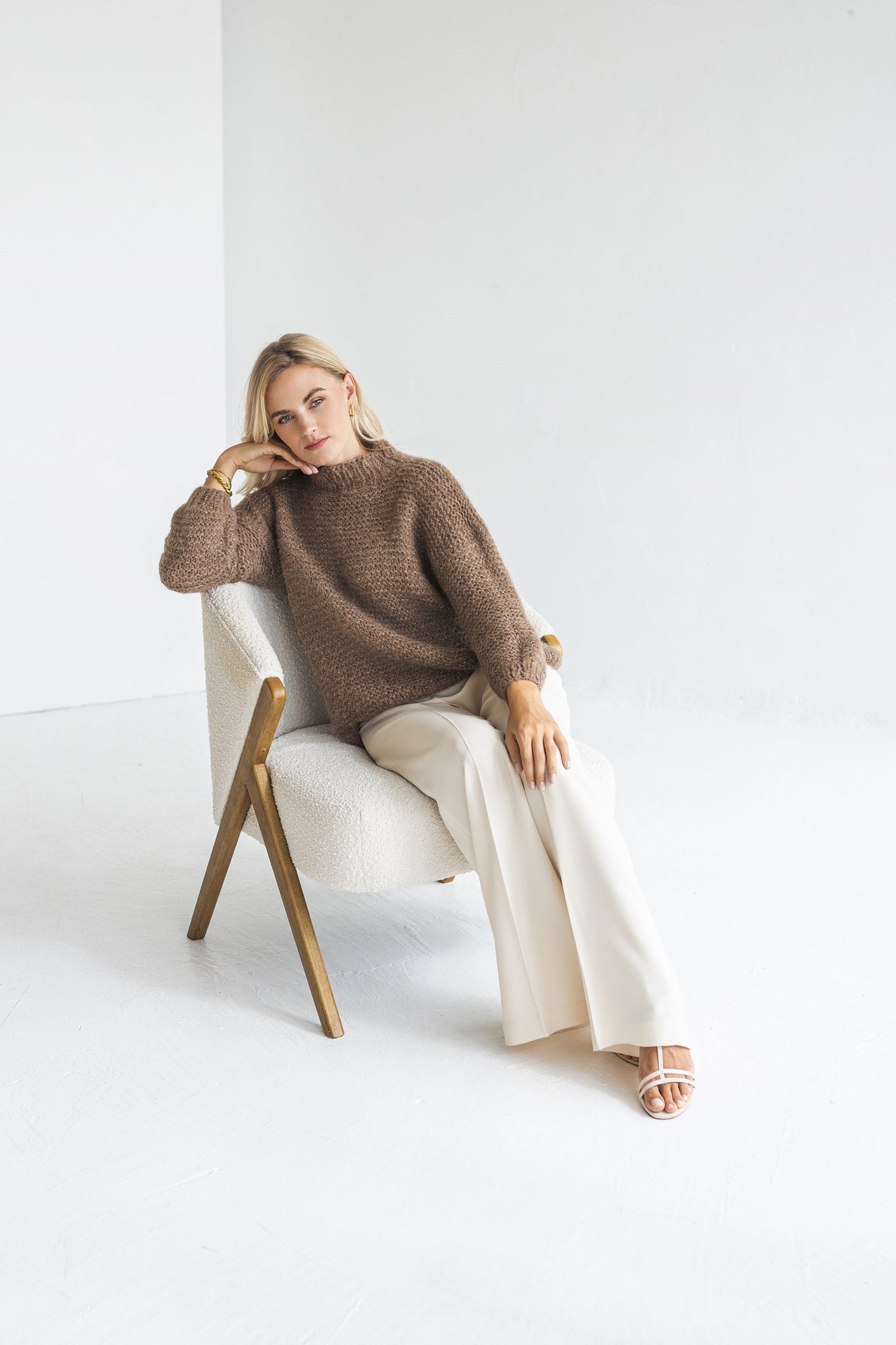 Camel brown cable knit alpaca wool sweater, pastel beige chunky knitted thick pullover, taupe oversized jumper, nude handmade, gift for her