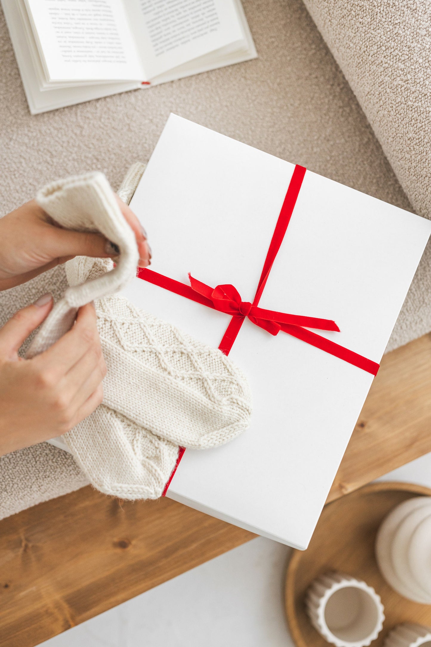 Handmade alpaca and wool socks, women&#39;s cable knit white boots socks with ornaments, knitted woollen socks for woman, gift for mother