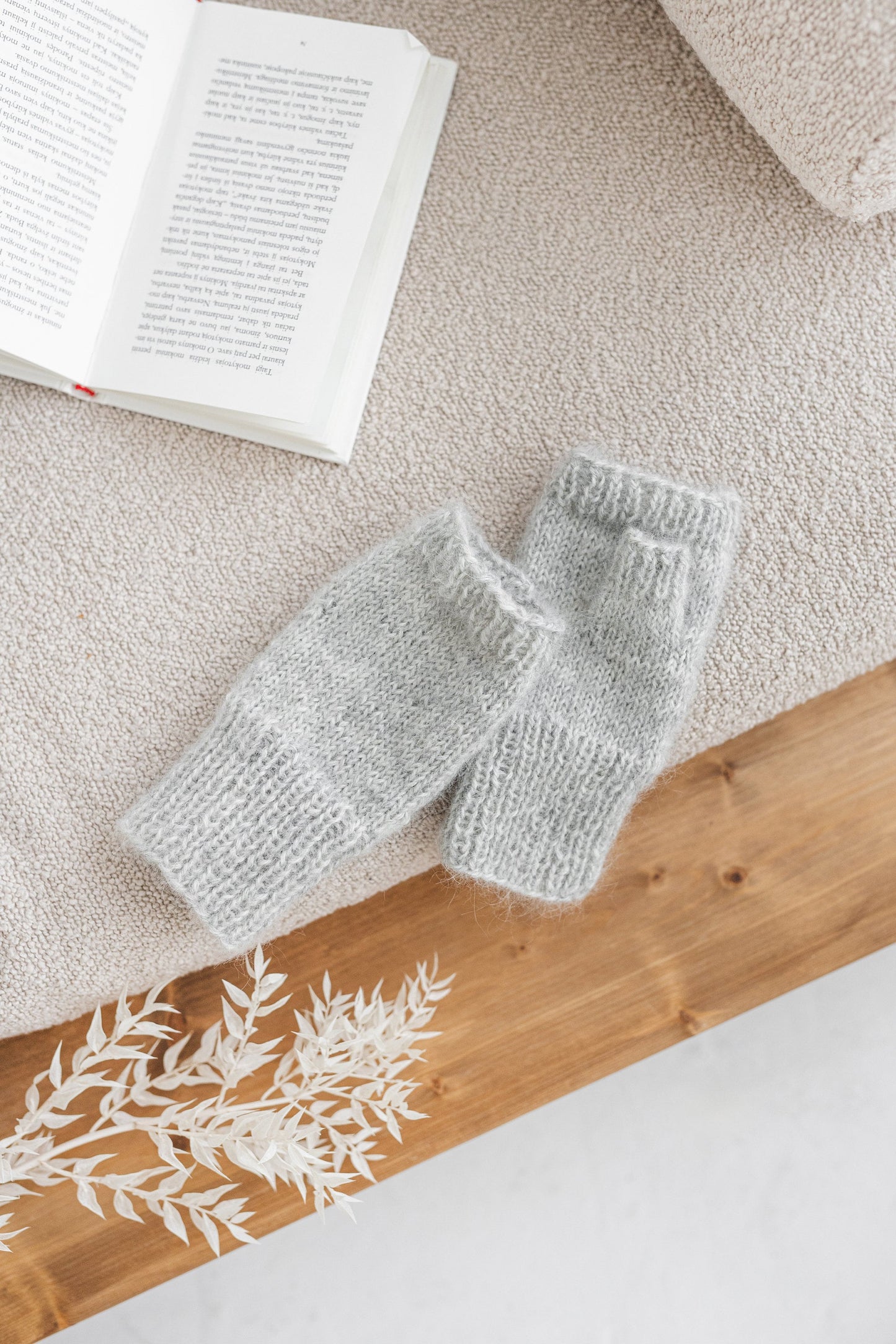 Gray mohair cable knit fingerless mittens, grey women's knitted gloves, handmade alpaca wool hand and wist warmer for woman, gift for friend