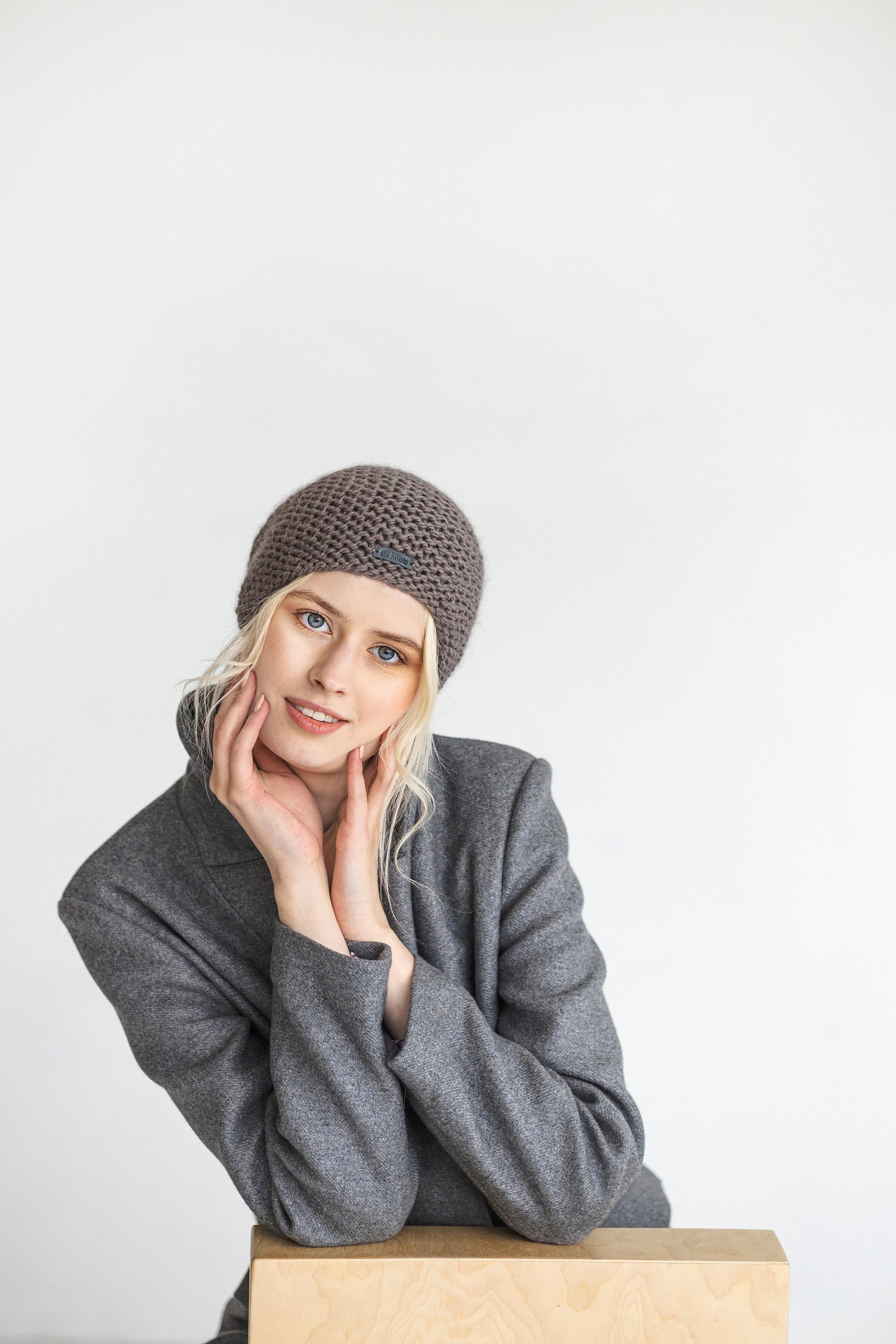 Brown taupe cable knit alpaca wool slouchy beanie, mocha women's handmade super chunky knitted winter hat, handcrafted cap for woman, gift