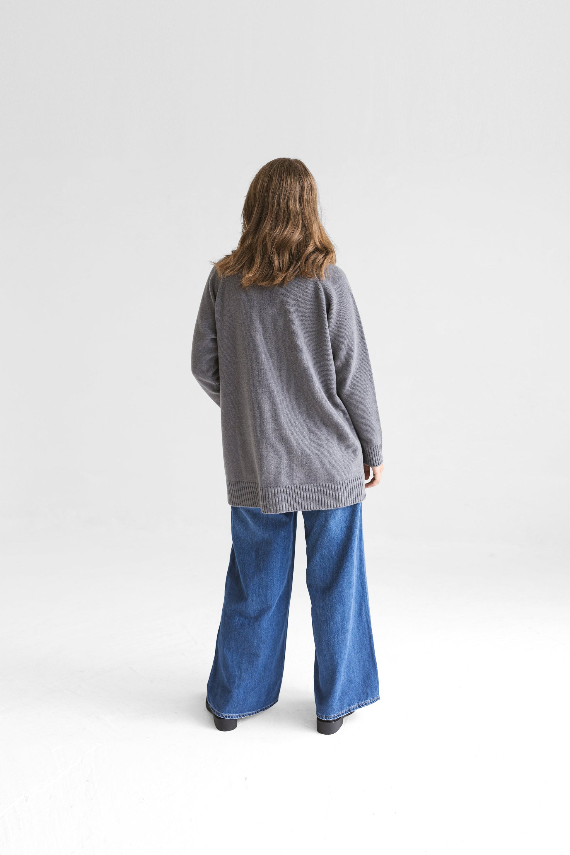 Gray knitted merino wool and cashmere blend cardigan with pockets and buttons, slightly oversized grey knit sweater for women, minimal gift