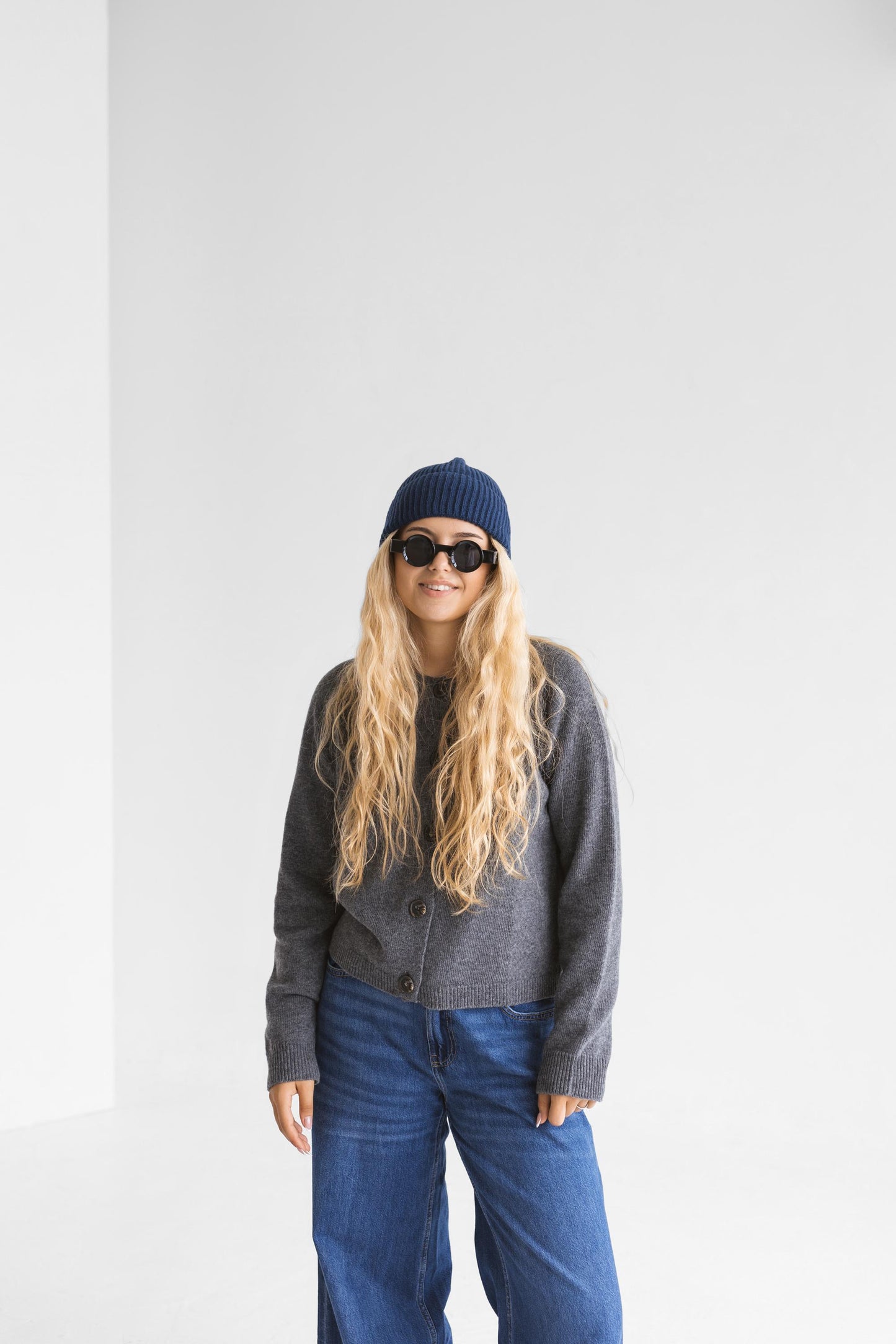 Navy blue knitted merino wool and cashmere hat for women, indigo women&#39;s knit minimalist beanie, classy minimal denim blue hat, perfect gift