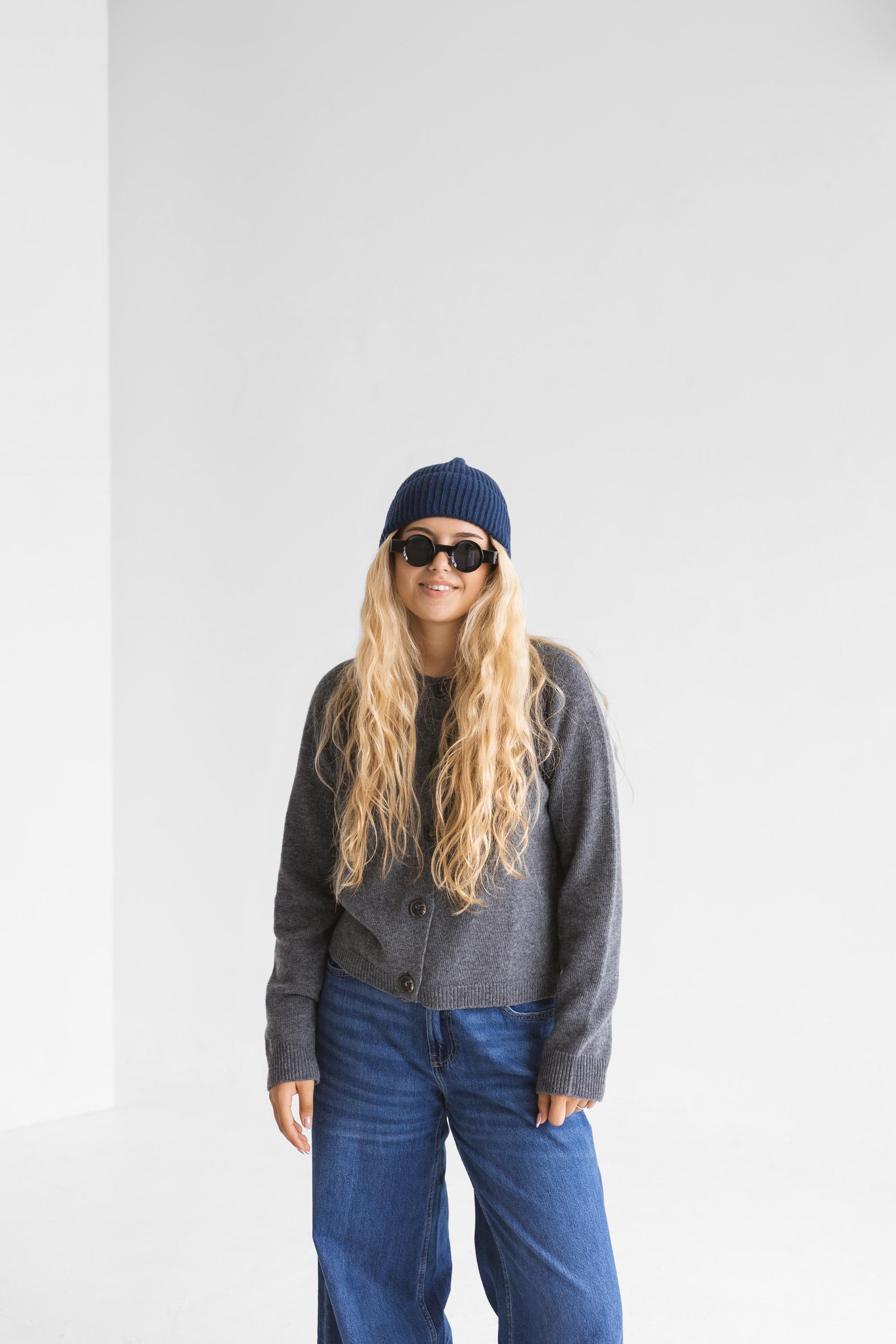 Navy blue knitted merino wool and cashmere hat for women, indigo women&#39;s knit minimalist beanie, classy minimal denim blue hat, perfect gift