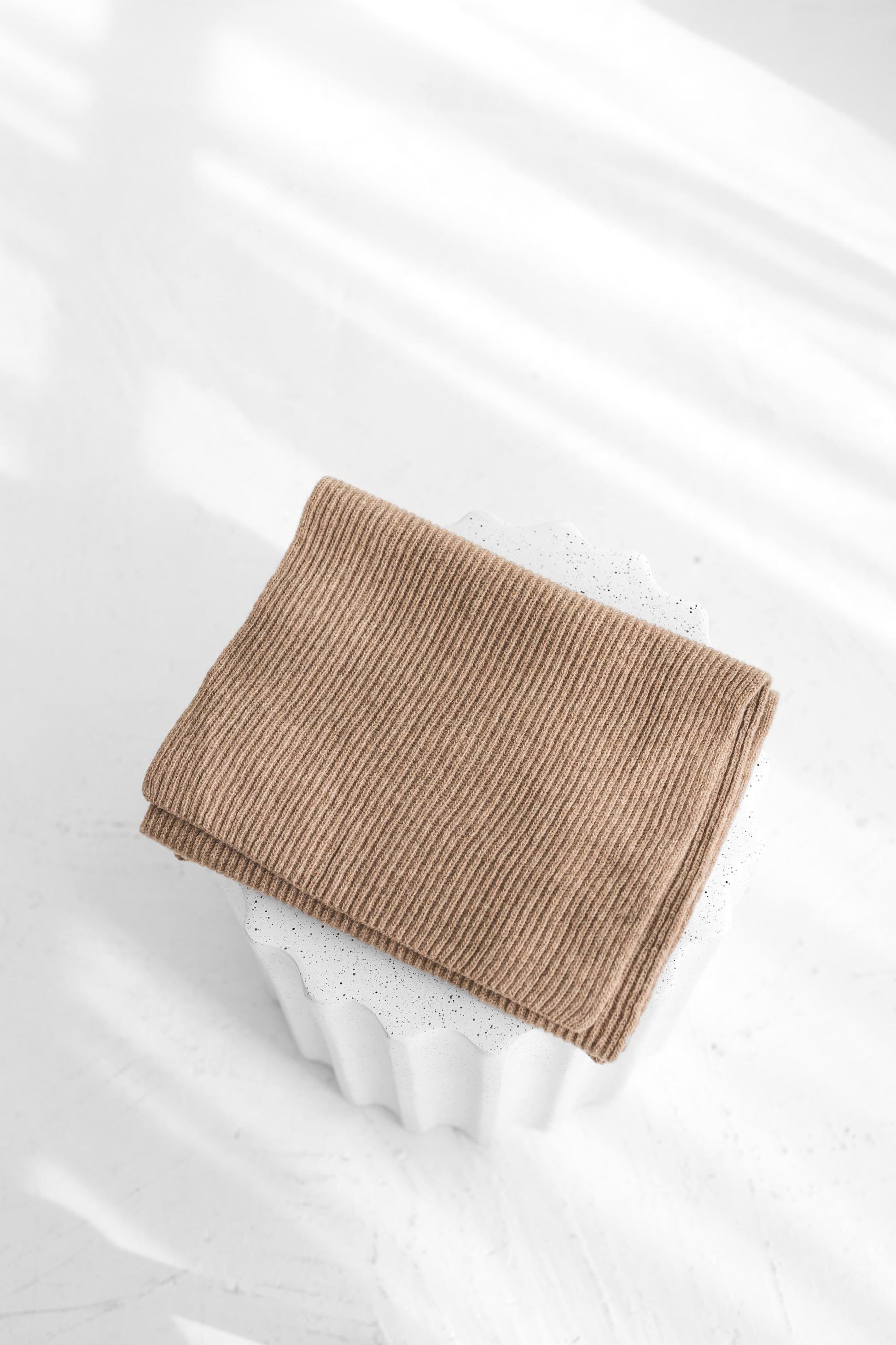 Camel knitted merino wool and cashmere women&#39;s scarf, pastel beige ribbed knit minimalist fall winter wrap,taupe classy unisex blanket scarf