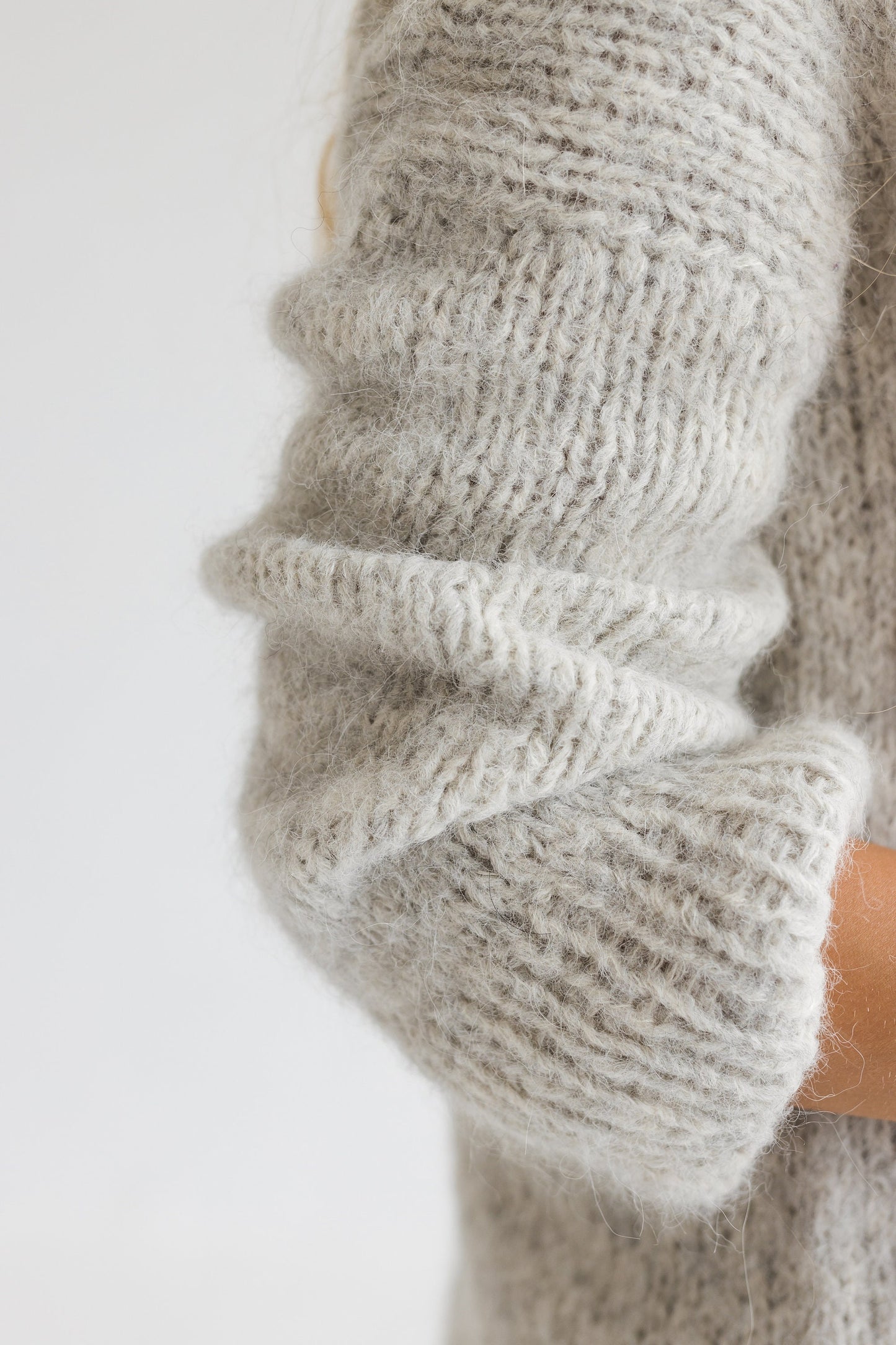 Bright gray chunky knit alpaca wool sweater, light grey oversized cable knitted jumper, pastel fall thick wide sleeves pullover for women