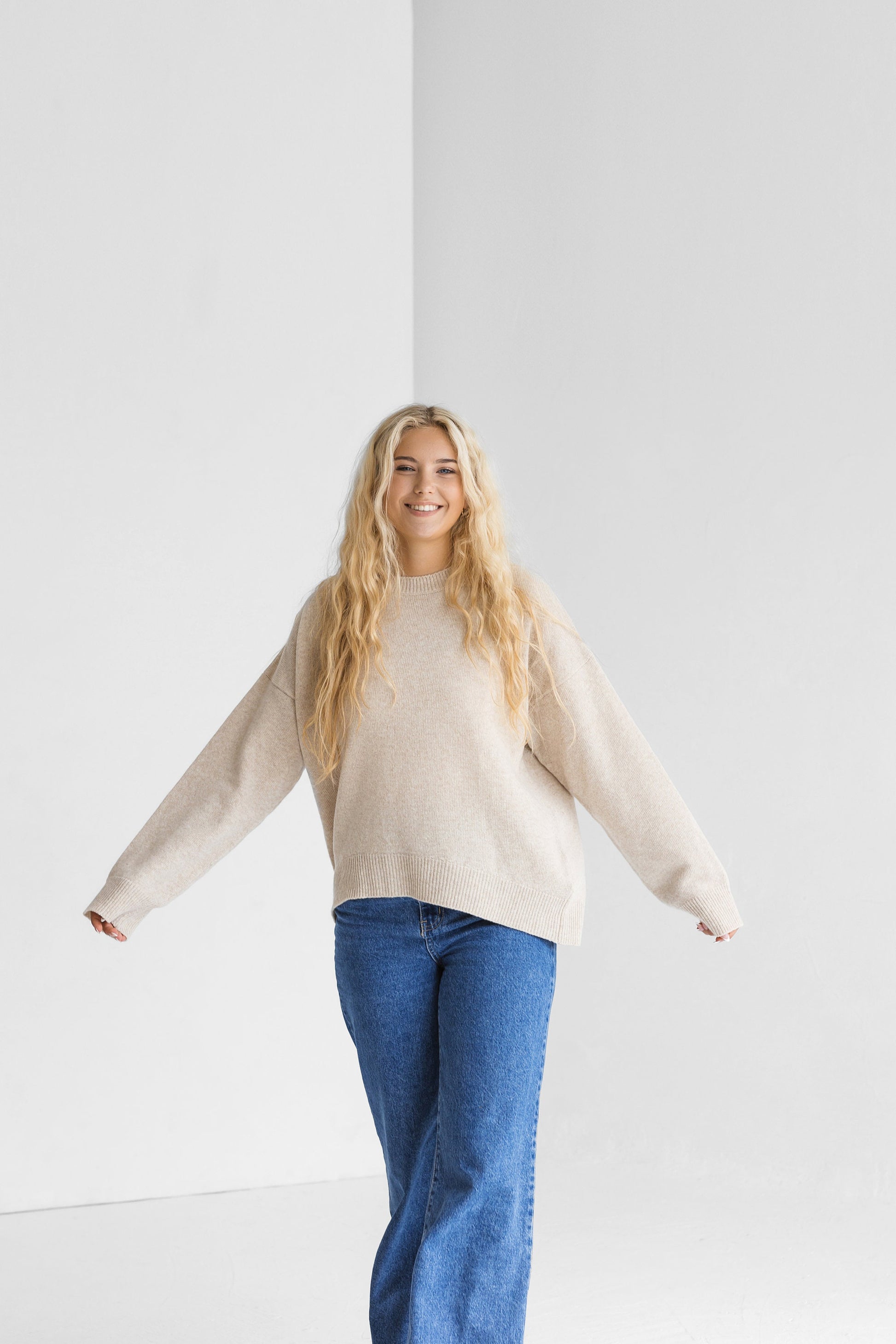 Grey Knitted Merino Wool Oversized Women's Pullover