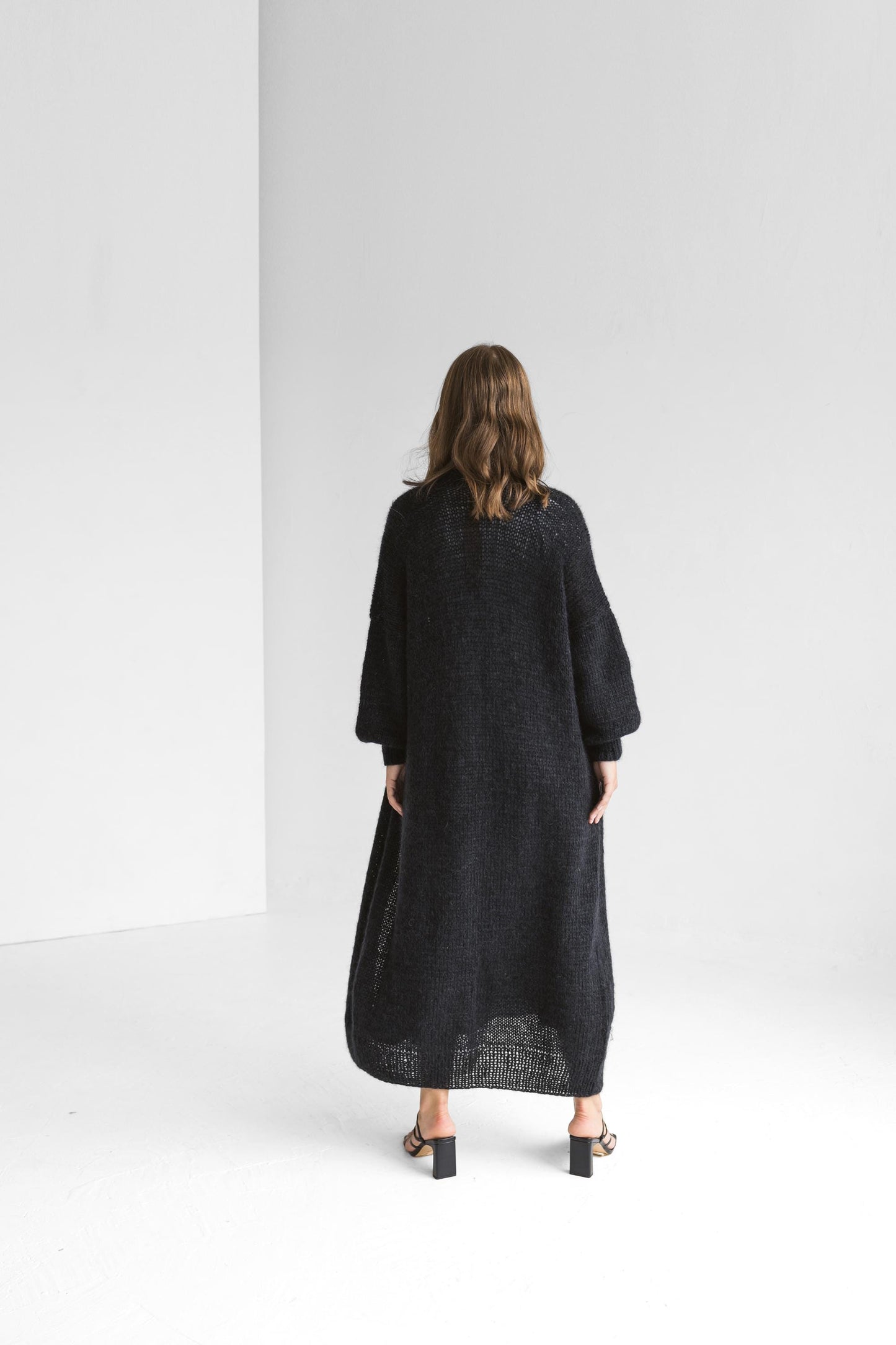 Long black cable knit thick fluffy mohair cardigan, slightly oversized cable knitted alpaca blend sweater, chunky knitted fuzzy coat xxl