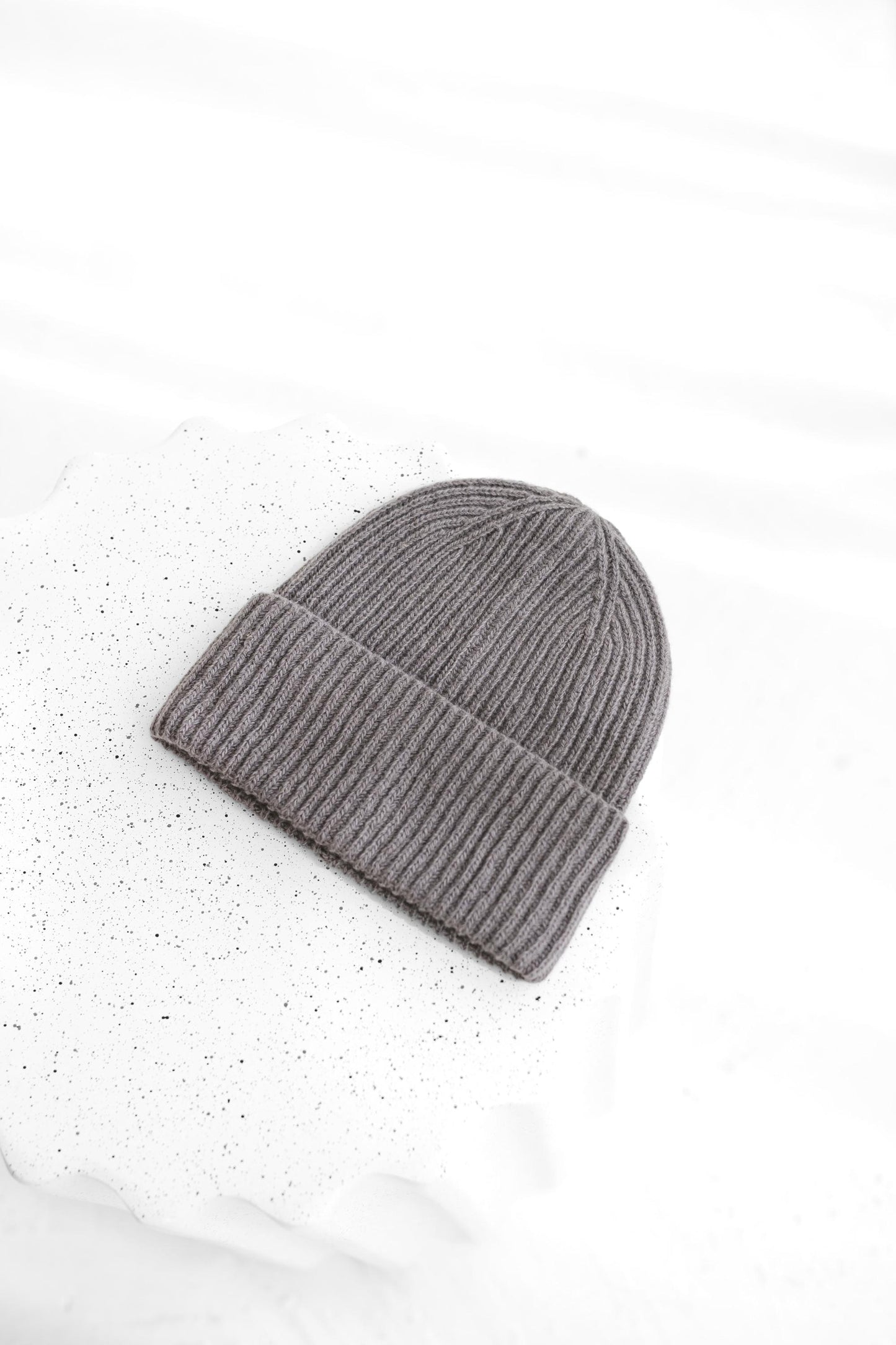 Ash gray knitted merino wool and cashmere hat for women, shadow grey ribbed knit minimalist beanie,  classy winter fall warm fisherman&#39;s hat