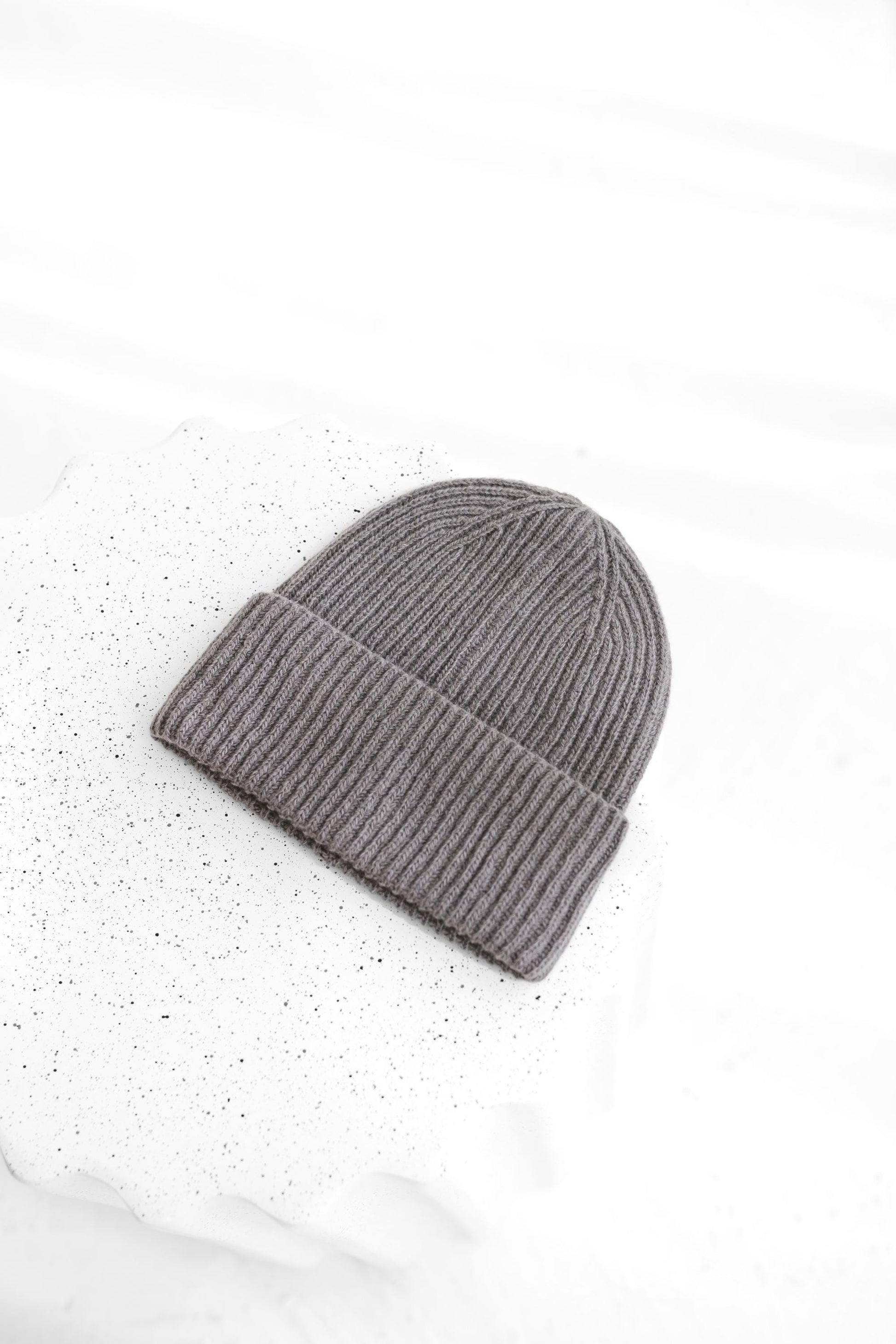 Ash gray knitted merino wool and cashmere hat for women, shadow grey ribbed knit minimalist beanie,  classy winter fall warm fisherman&#39;s hat