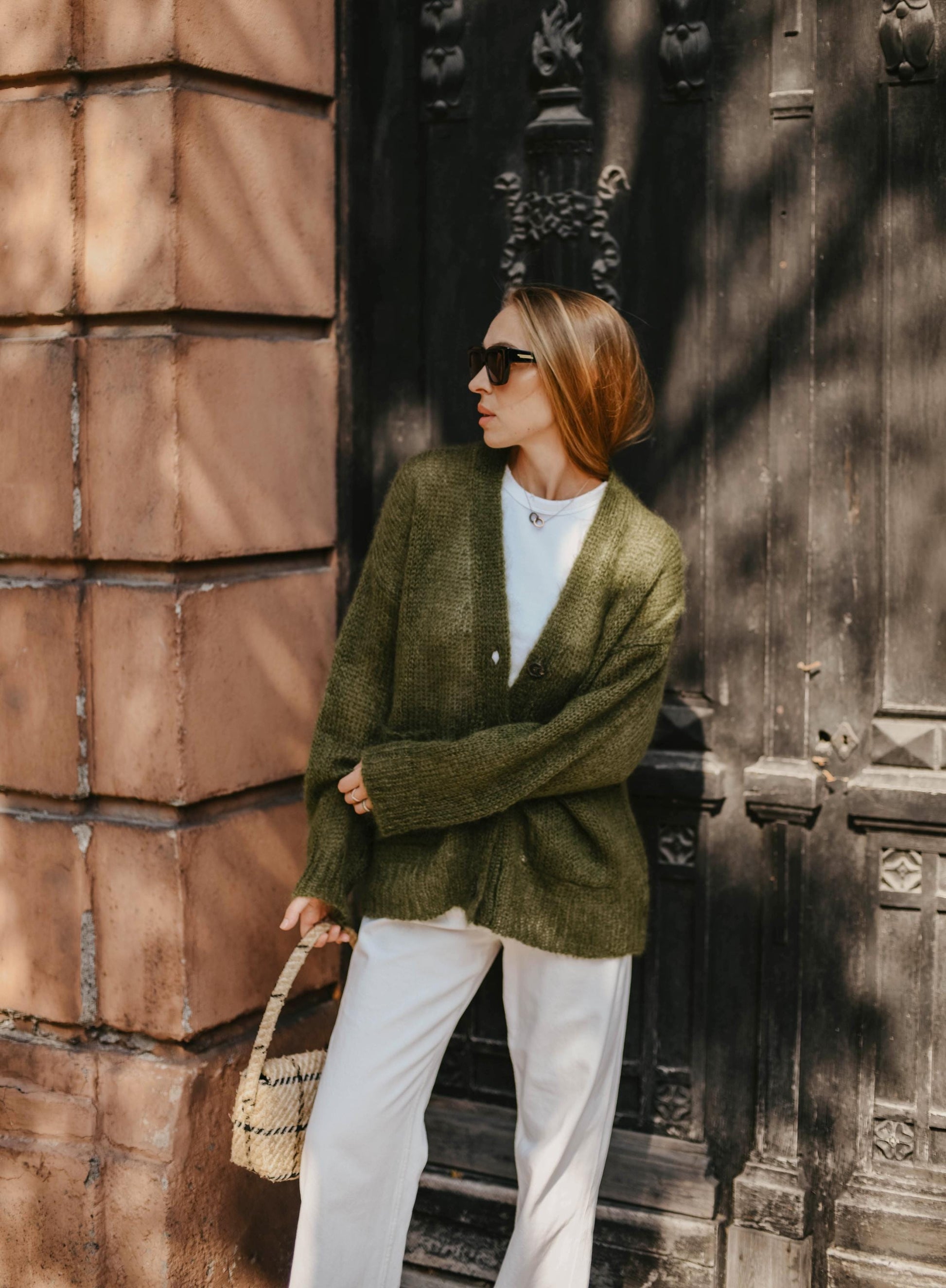 Green cable knit fluffy mohair wool buttoned cardigan with pockets,moss chunky knitted fuzzy slightly oversized thick fall sweater for women