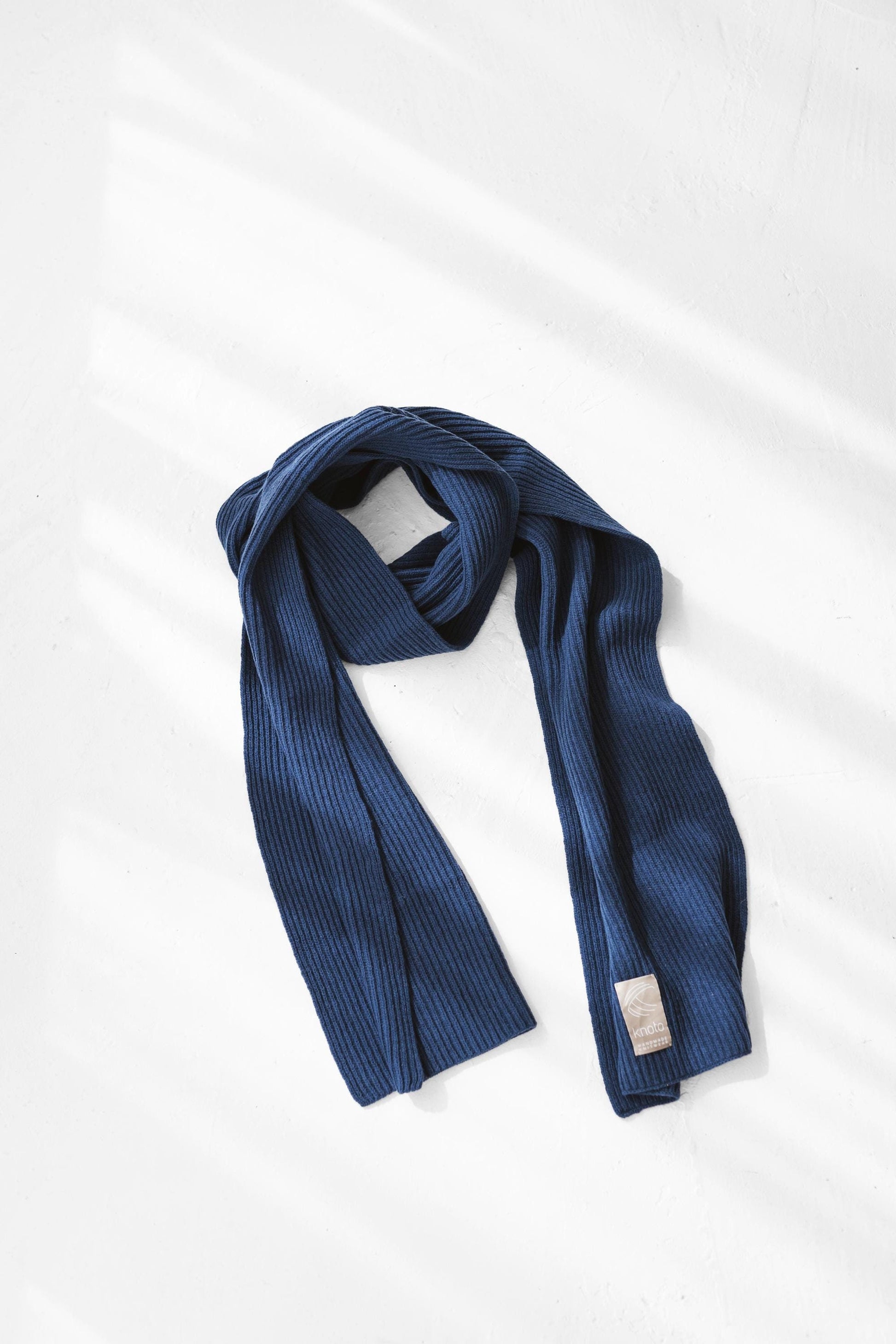 Navy blue extra long ribbed knit merino wool and cashmere soft winter women&#39;s scarf, royal blue knitted minimal fall neck warmer, wrap showl