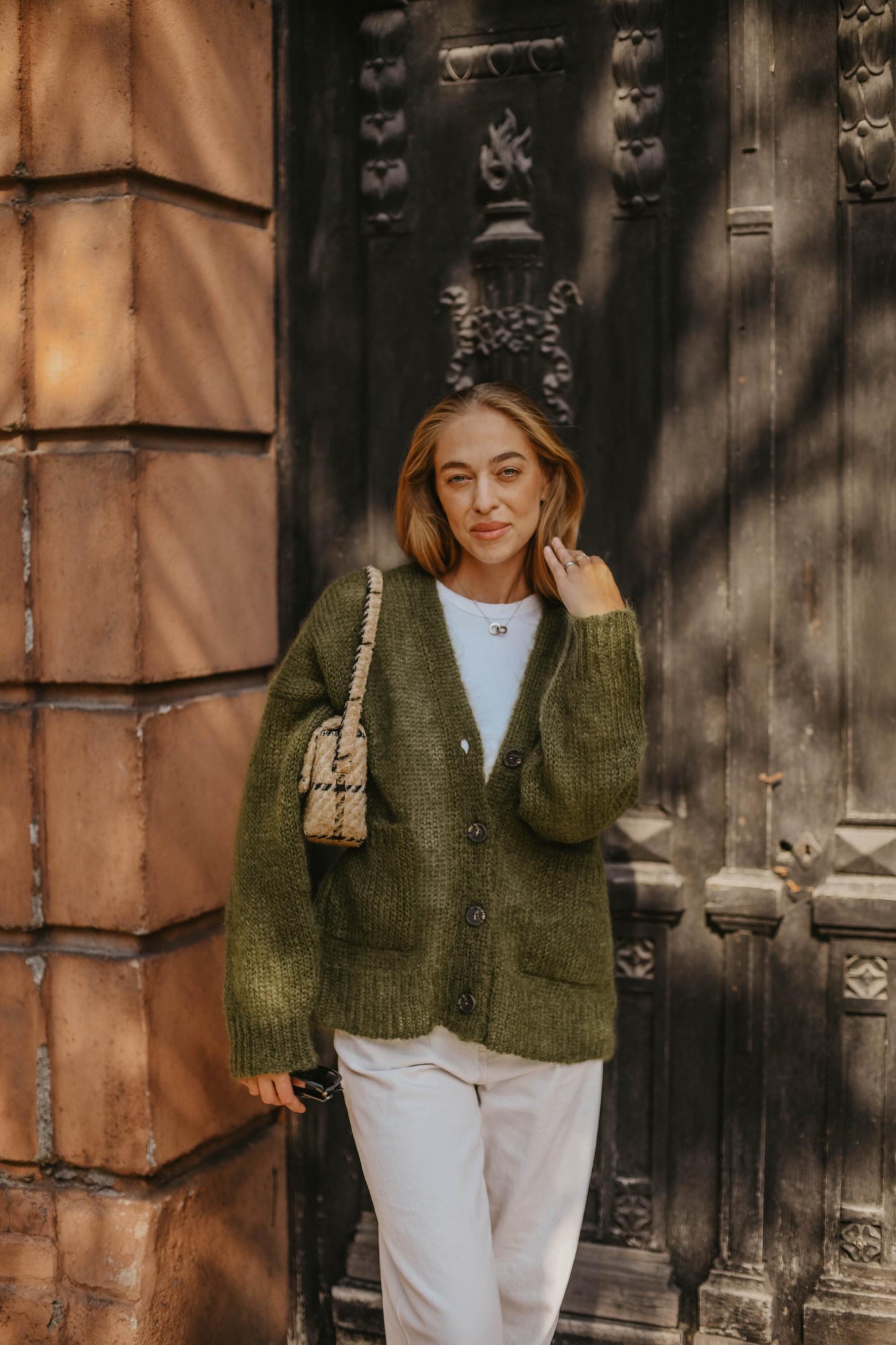 Green cable knit fluffy mohair wool buttoned cardigan with pockets,moss chunky knitted fuzzy slightly oversized thick fall sweater for women