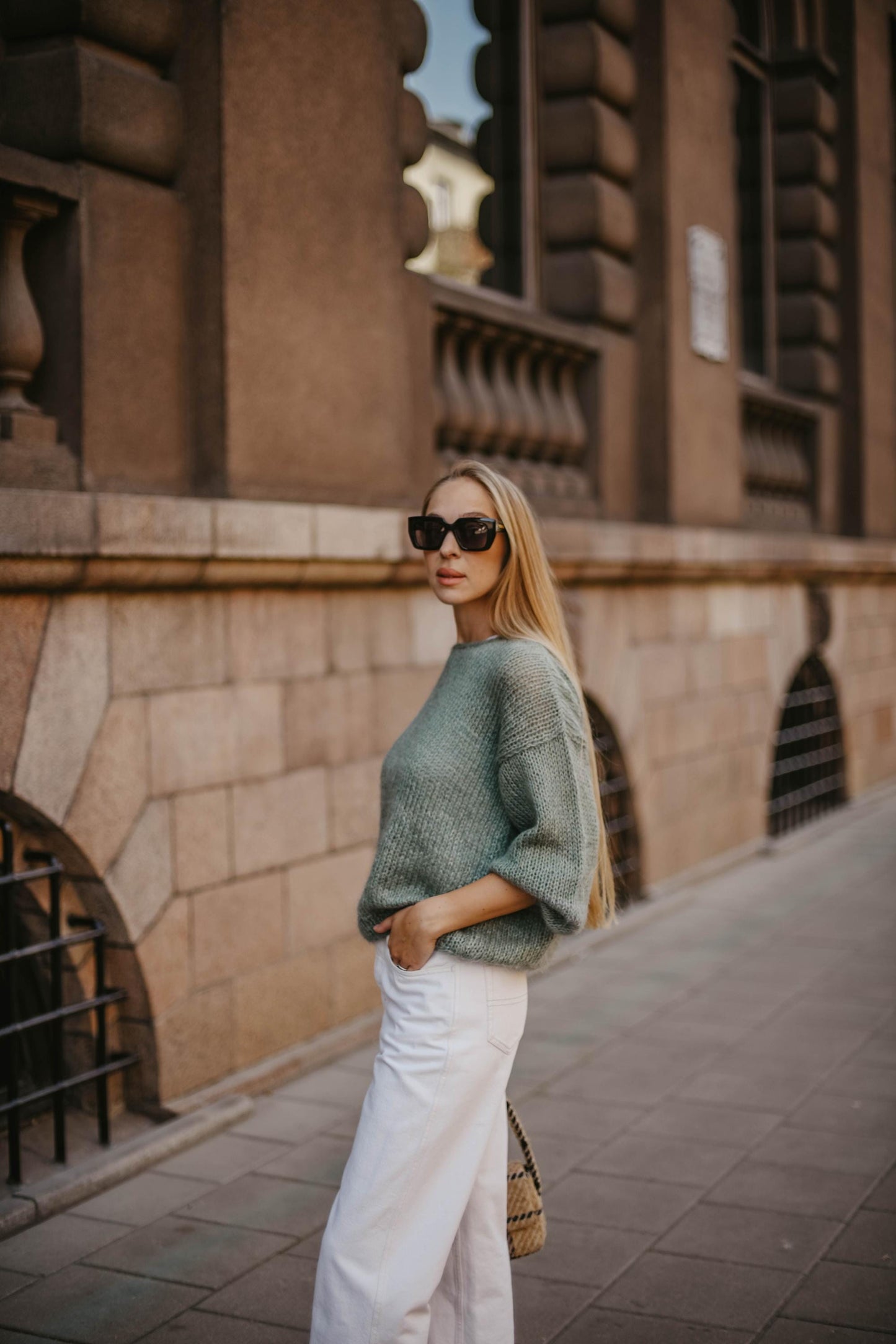 Sage green mohair chunky knitted thick sweater, sea green handmade alpaca wool blend fuzzy jumper, fluffy cable knit pullover, fall pull xxl