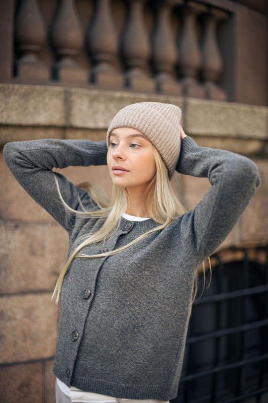 Camel ribbed knit cashmere blend hat for women, beige knitted classic minimalist fall beanie, cream classy fisherman winter  rib cap, gift