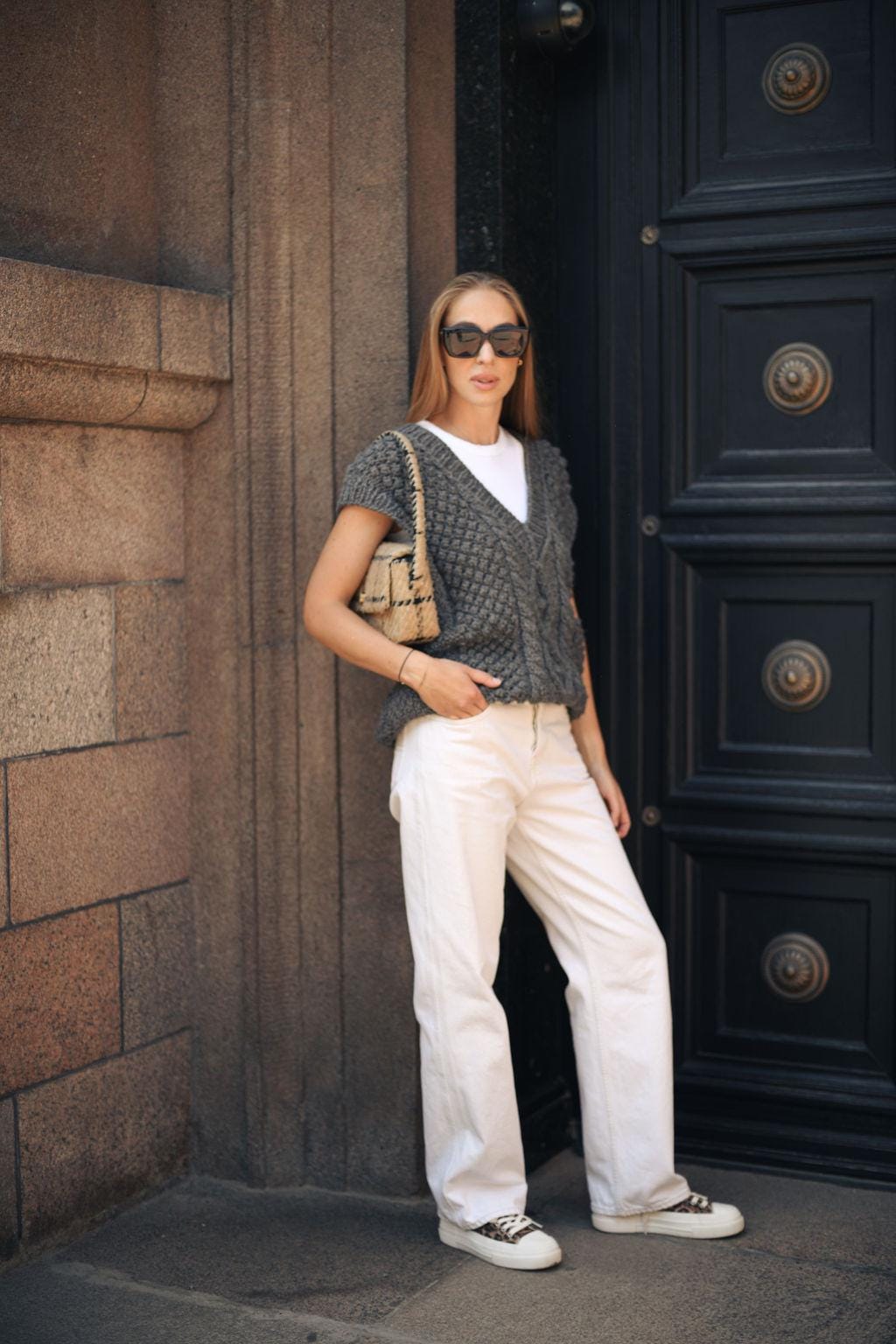 Chunky knit gray alpaca wool sweater vest, grey cable knitted v-neck winter gilet,thick handmade Fair Isle hand-made top pullover with braid