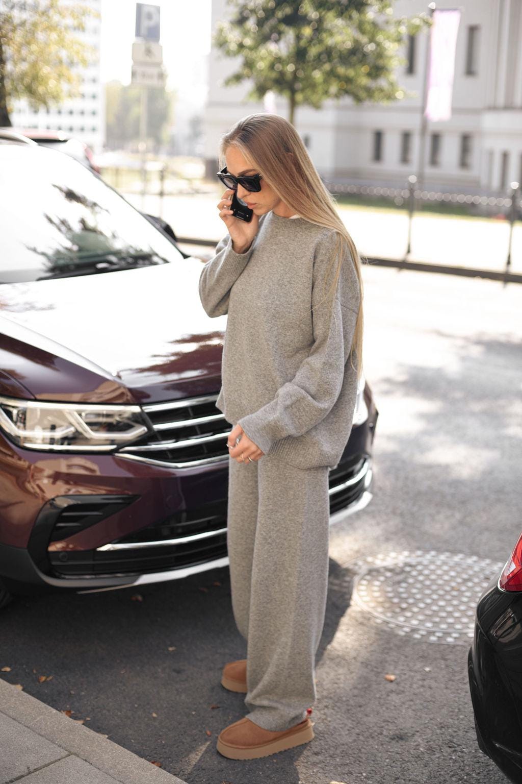 Gray loungewear knitted merino wool wide leg pants for women, grey lounge petite and tall knit high waisted women&#39;s trousers, relaxed fit