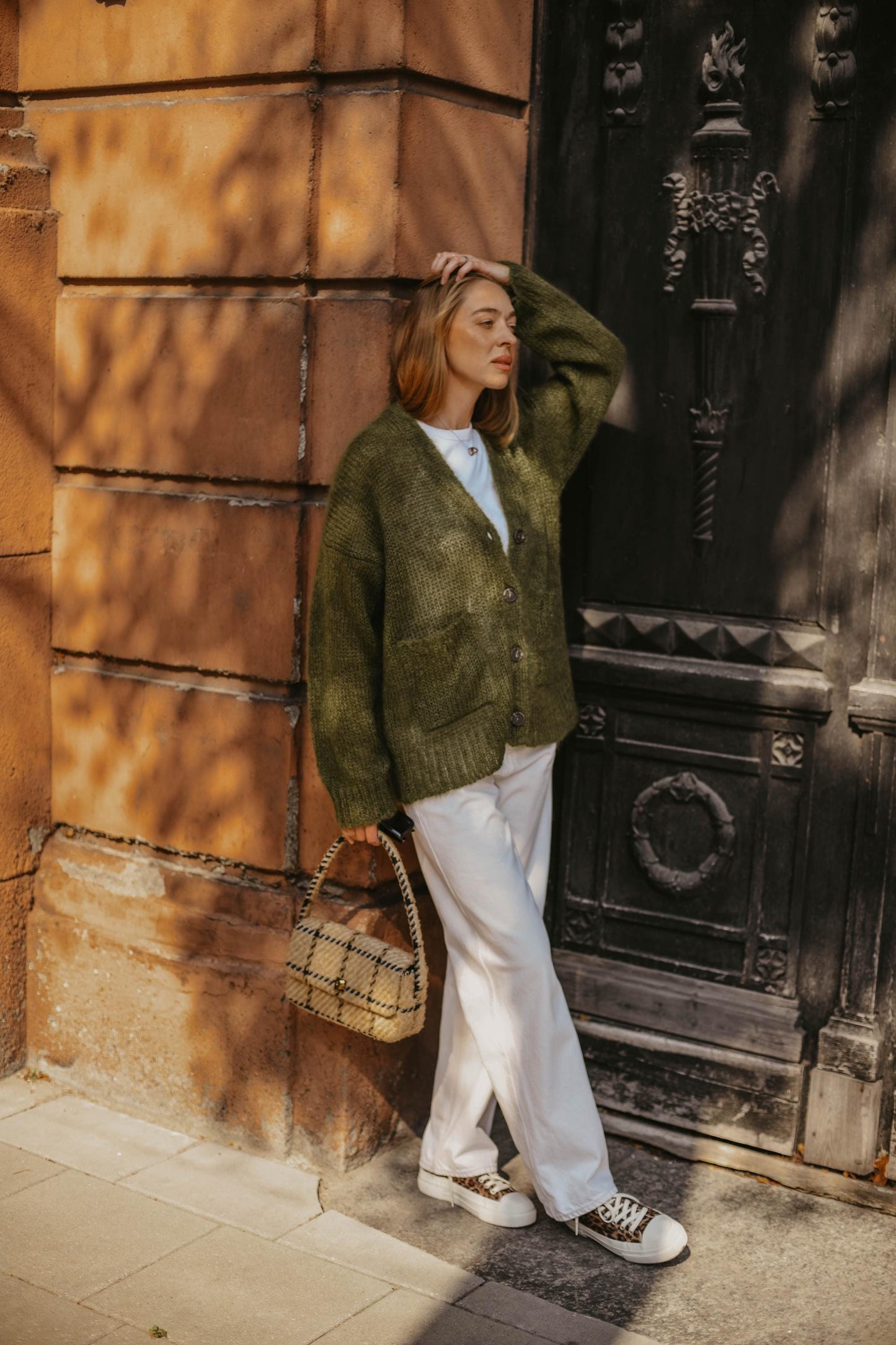 Green cable knit fluffy mohair wool buttoned cardigan with pockets,moss chunky knitted fuzzy slightly oversized thick fall sweater for women